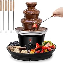16oz Chocolate Fondue Fountain, 3-Tier MINI Chocolate Fountain with 6PCS Fondue Fork and Removal Fruits/Nuts/Treats Serving Tray for BBQ Sauce,Ranch,Nacho Cheese,Liqueurs