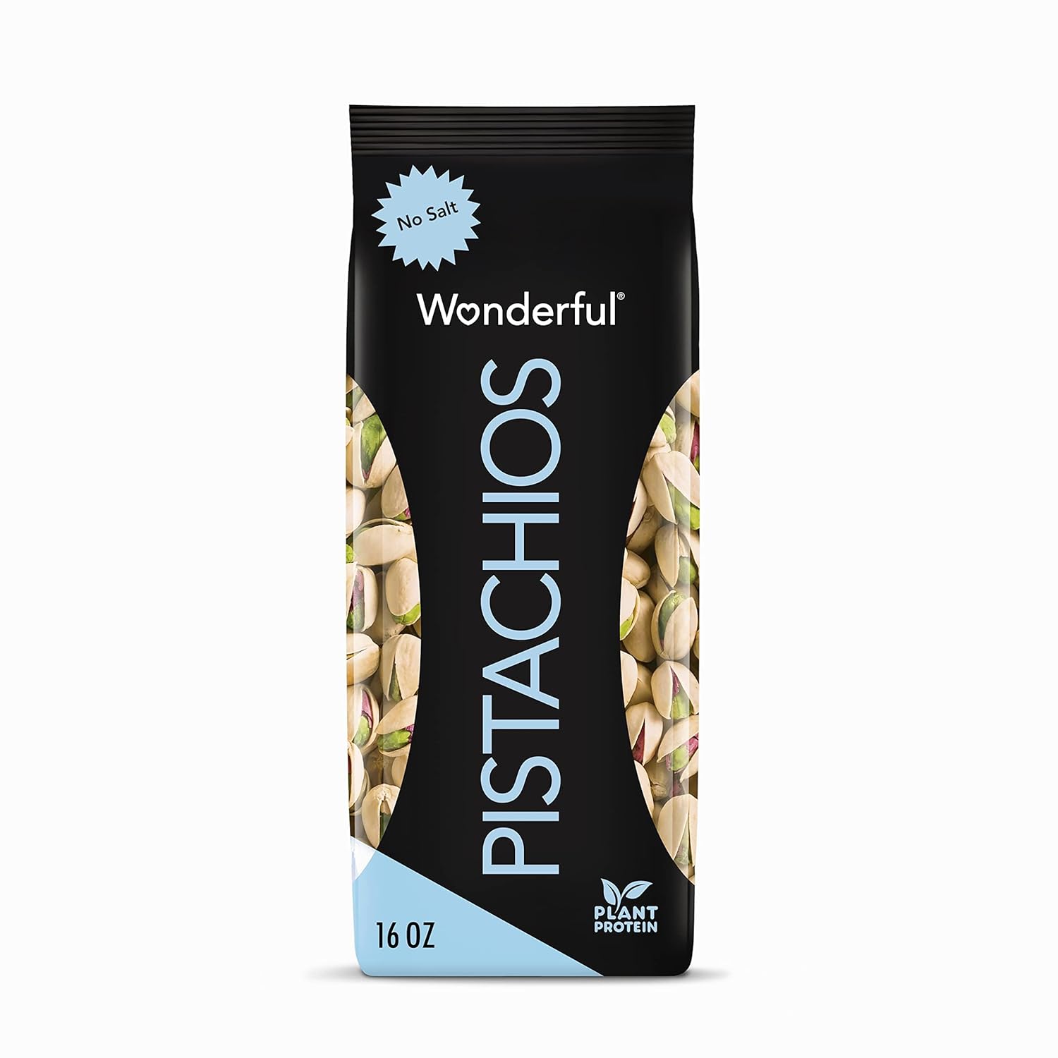 Wonderful Pistachios In Shell, Roasted with No Salt Nuts, 16 Ounce Bag, Protein Snacks, Gluten Free, Vegan Snacks, Shelled Pistachios