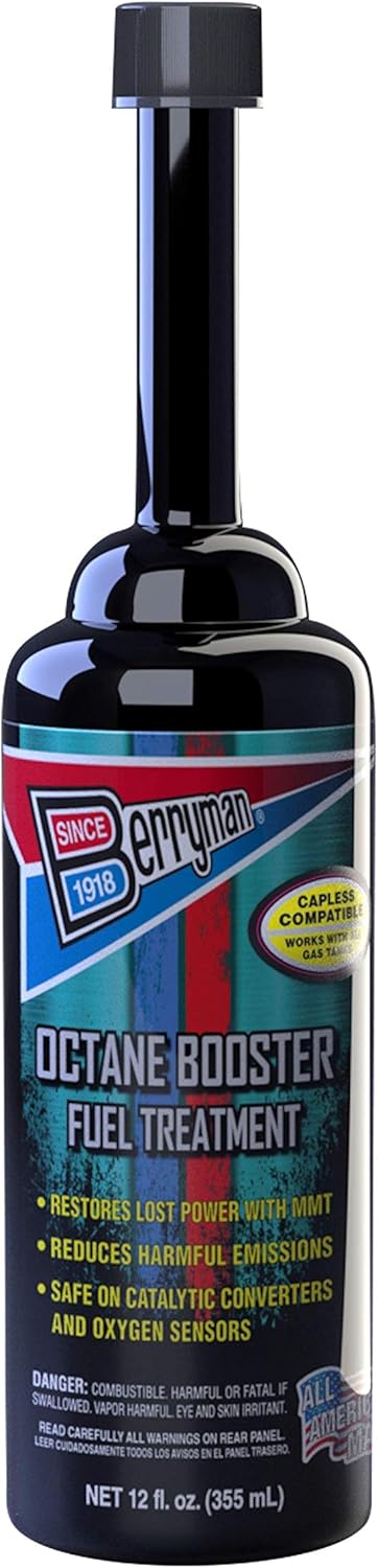 Berryman Products 1512 Octane Booster Fuel Treatment Pour-in Long-Neck Bottle Capless Tank Compatible, 12-Ounce