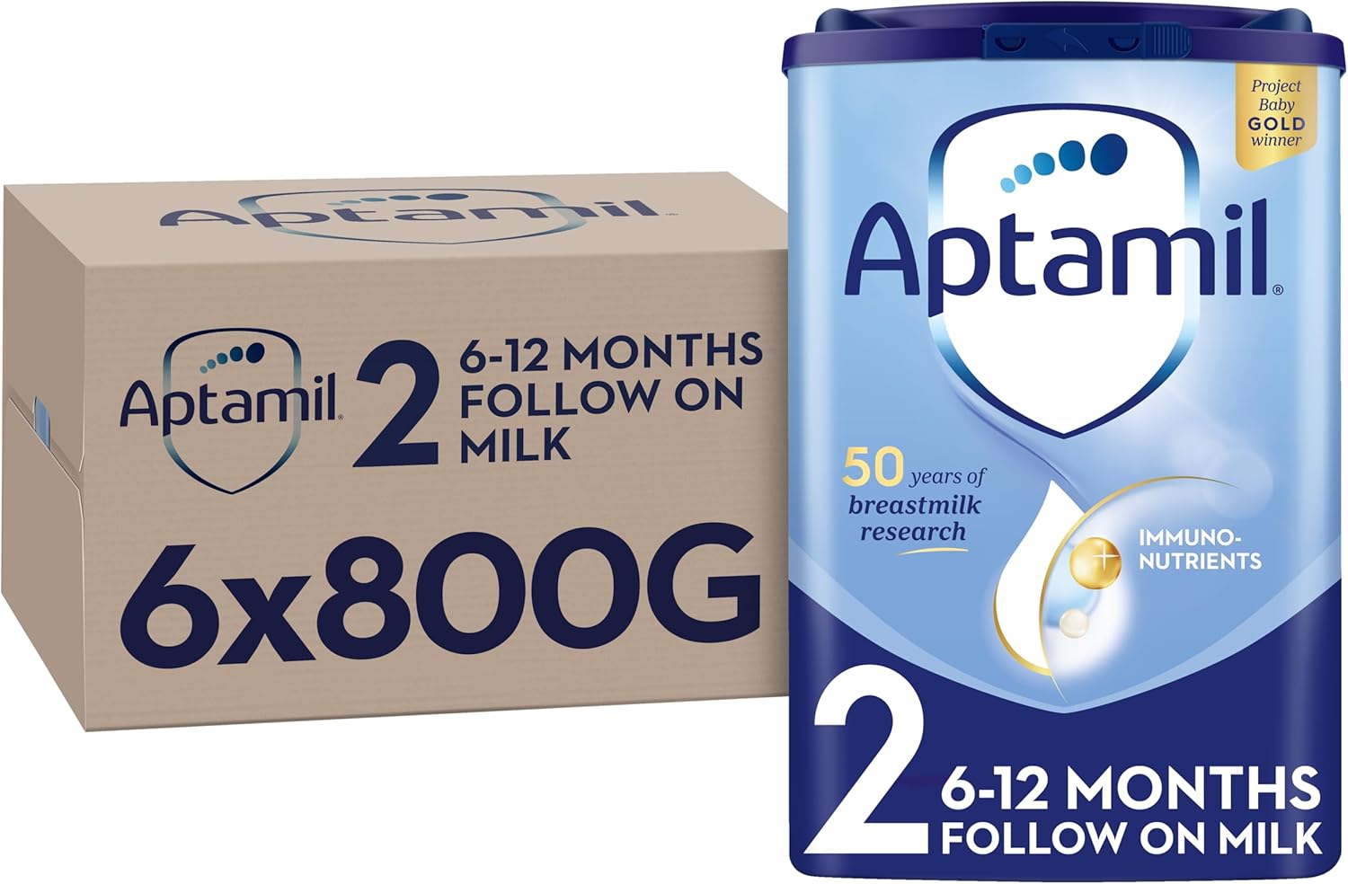 Aptamil 2 Follow On Baby Milk Powder, 6-12 Months, 800g (Pack of 6) - Packaging May Vary