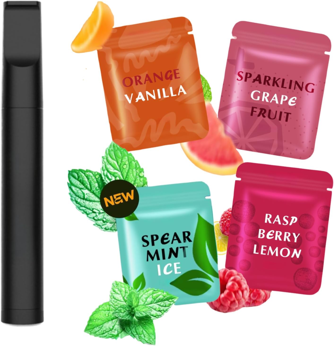 Replace Bad Habit Flavored Air Device with 12pcs Refillable Cores in 4 Flavors, Habit Support Refreshing Device for Stress Relief Sensory Fidget for Adults(Black)
