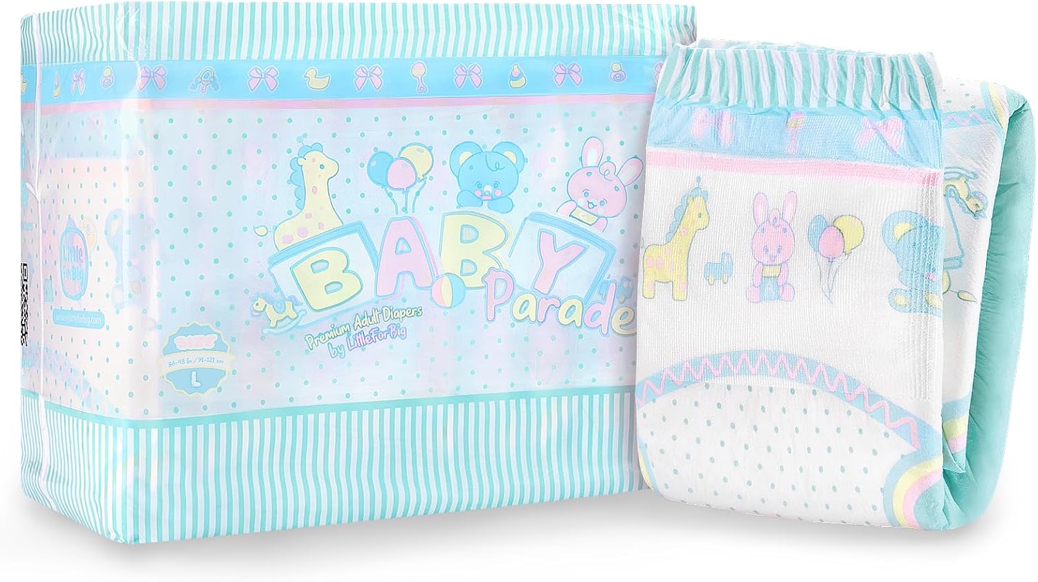 LittleForBig Adjustable Hook-and-Loop Fastener Closure Adult Printed Diaper 10 Pieces - Baby Parade (Large 91-121 CM)