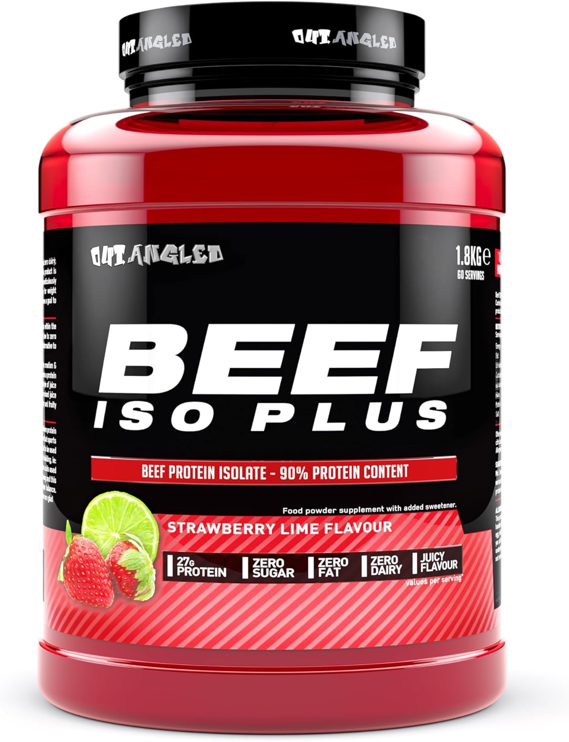 OUT ANGLED Beef Iso Plus, Beef Protein Isolate Powder, High Protein, Zero Fat and Sugar | Strawberry Lime 1.8kg 60 Servings | Halal, Paleo and Keto Friendly, Dairy and Gluten Free