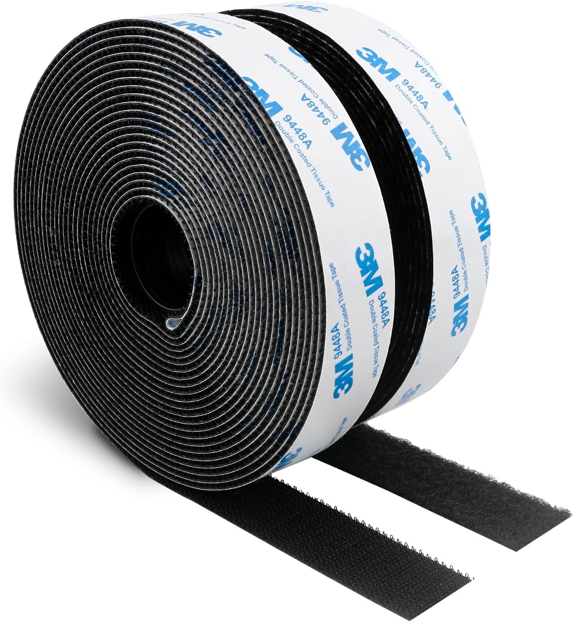 3M Hook and Loop Self Adhesive Tape 1" x 20Ft (240 Inch) 9448A Sticky Back Interlocking Nylon Fabric Fastener Heavy Duty Adhesion Strip Tape Black(9448AF)