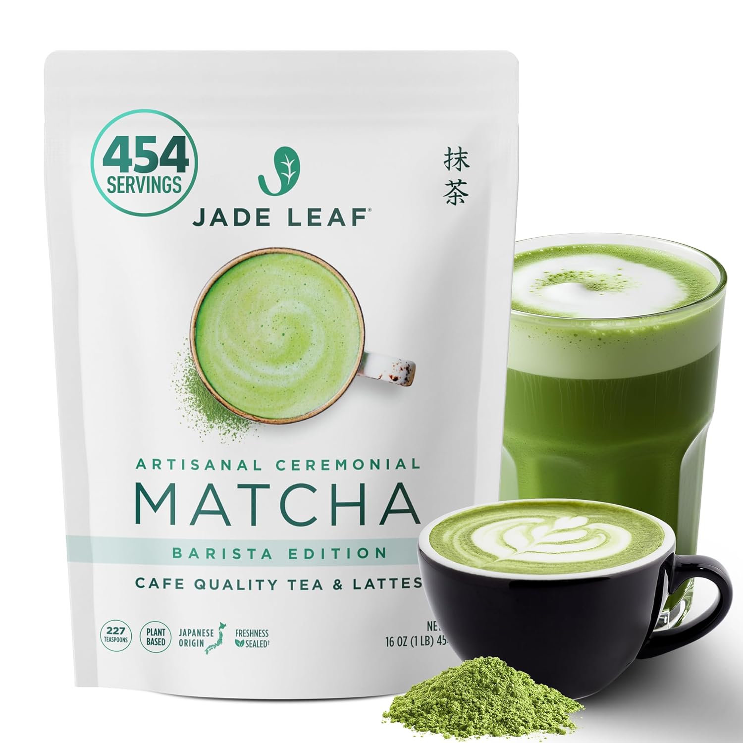 Jade Leaf Matcha Ceremonial Grade Matcha Green Tea Powder - Authentic Japanese Origin - Artisanal Barista Edition For Cafe Quality Tea & Lattes (1 Pound Bulk Matcha)