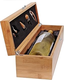 Case Elegance Wooden Wine Box Set | Premium Single Bottle Gift Case with Hinged Lid & Secure Clasp | Bamboo Wine Case with Tools Set | Perfect for Wine Lovers, Birthdays, Housewarmings & Anniversaries