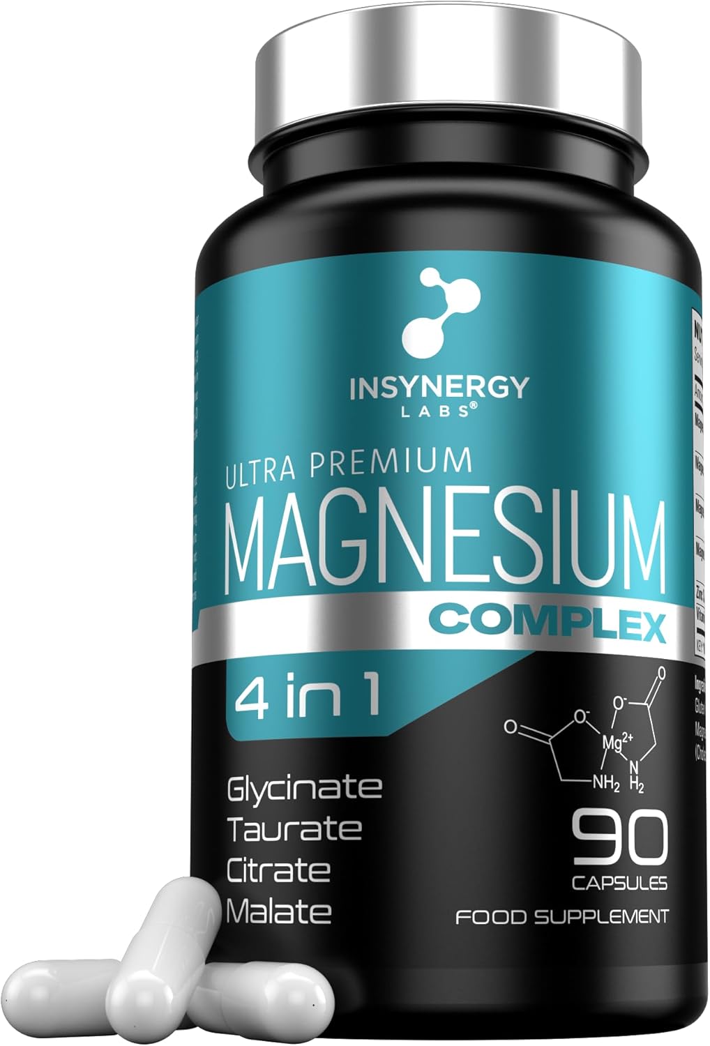 Ultra Premium Magnesium Complex (4 Forms) Magnesium Supplements – Glycinate (Bisglycinate), Citrate, Taurate, Malate 90 Vegan Capsules Magnesium Tablets