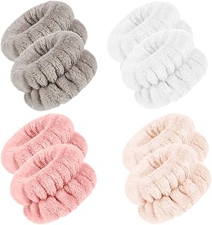 Chuangdi 4 Pairs Wrist Spa Wrist Bands for Washing Face Microfiber Wrist Wash Towel Band Scrunchies Absorbent Wrist Sweatband for Women Prevent Liquid from Spilling