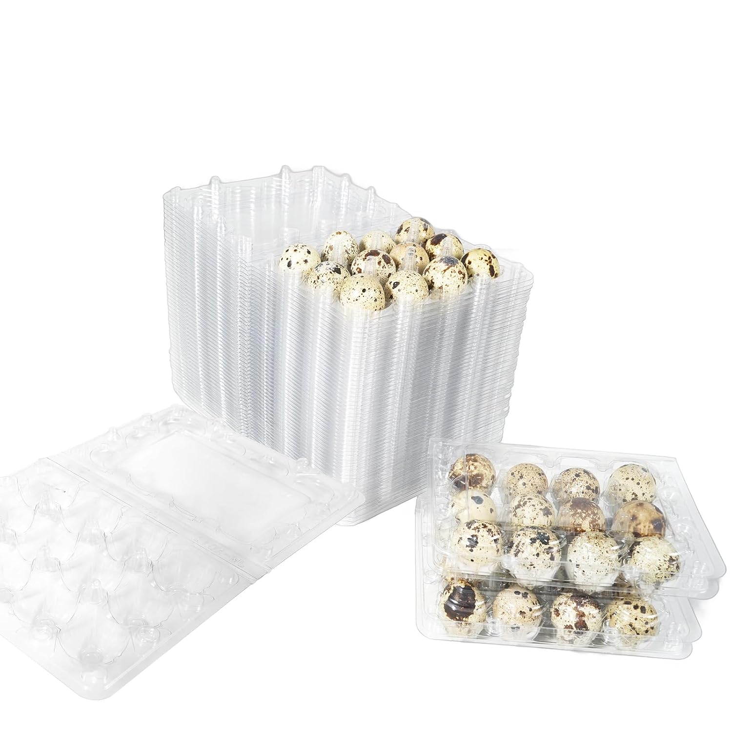 Quail Egg Box - 50 pcs Durable Plastic Egg Box Made of High-Quality PET, 12 Grid- Reusable, Stackable & Secure