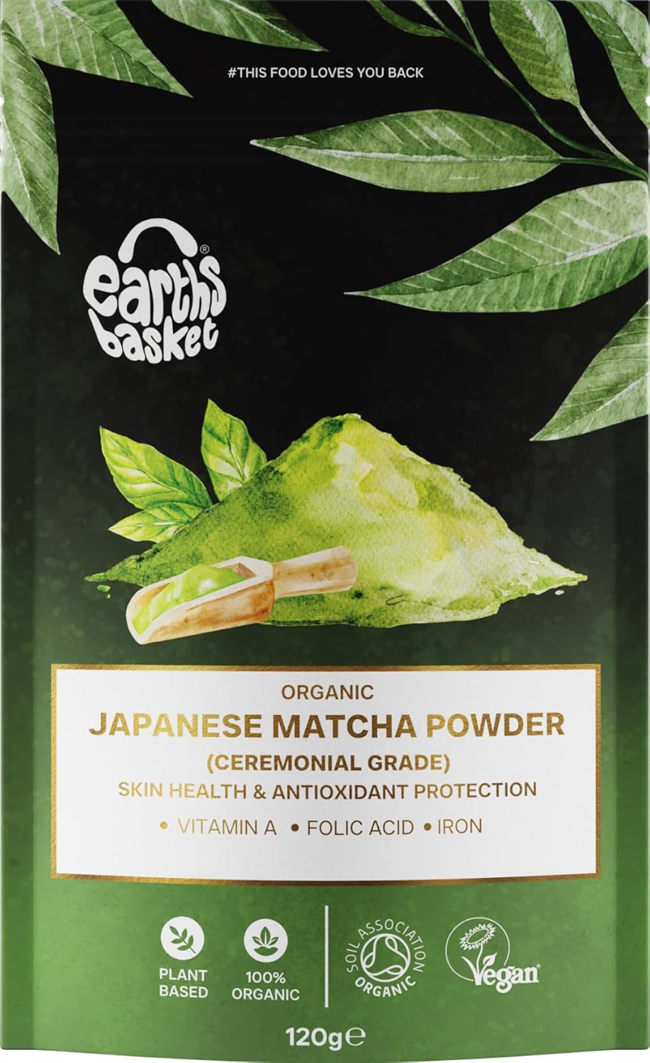 Earths Basket Organic Japanese Matcha Powder (Ceremonial Grade 120g) Uji Kyoto - 100% Pure, Antioxidant-Rich, Supports Skin Health & Immunity with Vitamin A, Folic Acid & Iron-120 servings