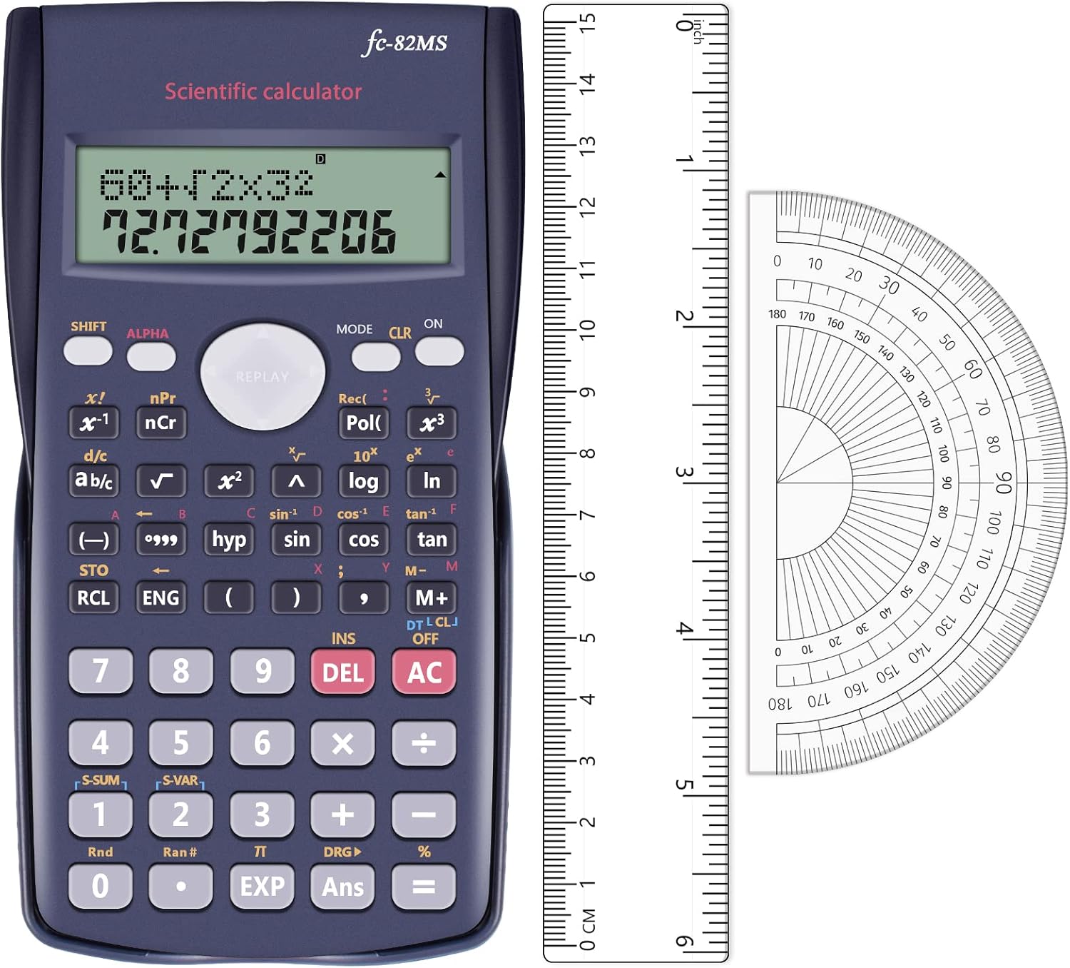 EverPlus Scientific Calculator for Secondary School Supplies - Back to + Bonus Ruler Protractor, A Level GCSE Maths Science, Office Essentials Stationery Geometry Sets