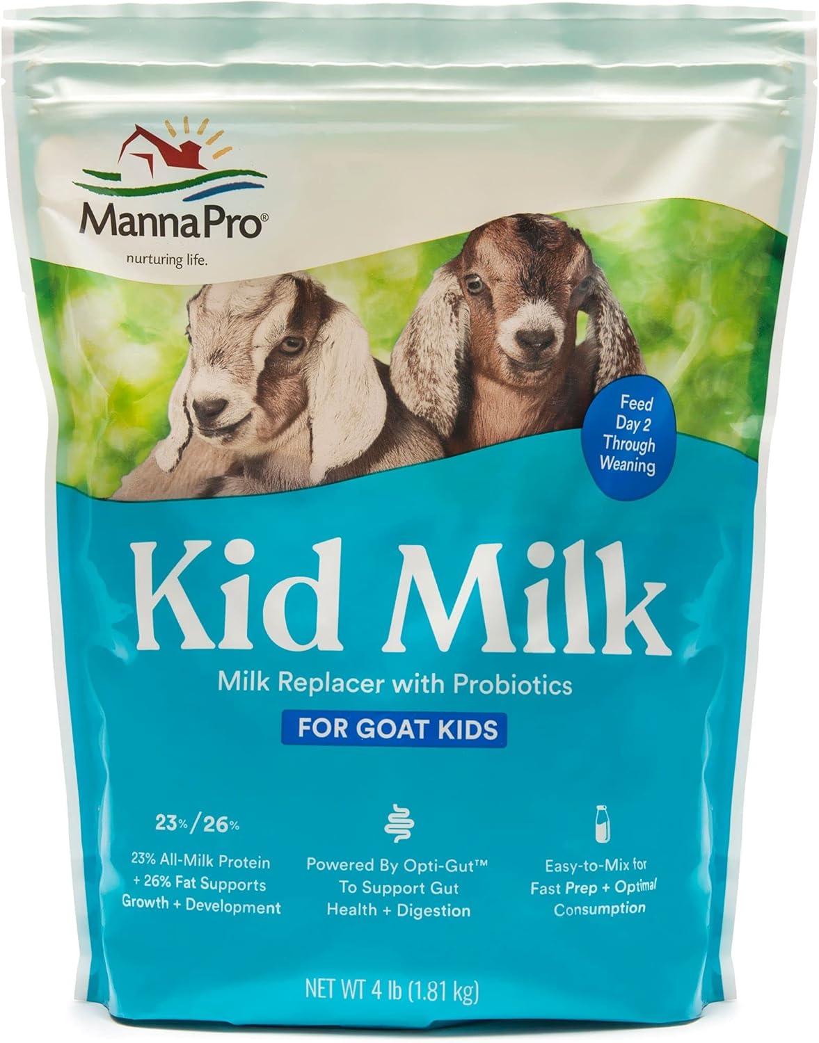 Manna Pro Goat Kid Milk Replacer – High-Protein Formula for Kids – Easy-to-Mix Powder with Opti-Gut for Digestive Support and Growth – Nutritional Goat Milk Supplement – 4 lb Bag