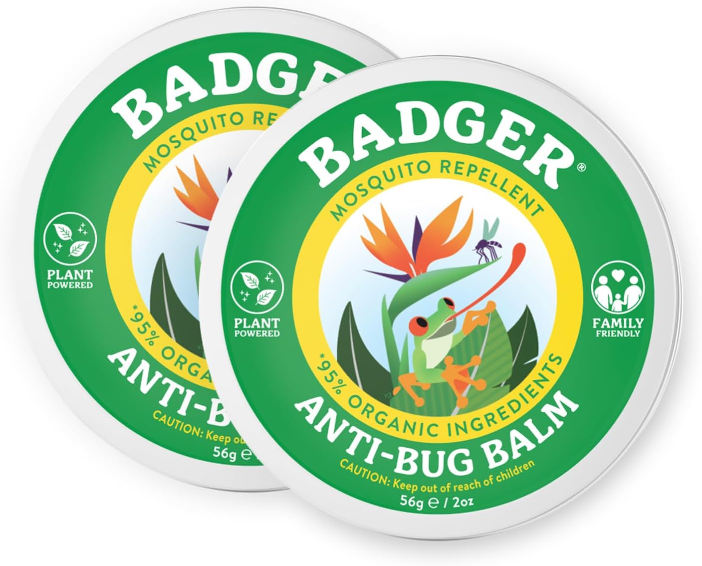 Badger Bug Repellent Tin, Organic Deet-Free Mosquito Repellent with Citronella, Family Friendly Pleasant Smelling Insect Repellent, Easy to Use, 2 oz Tin, 2-Pack