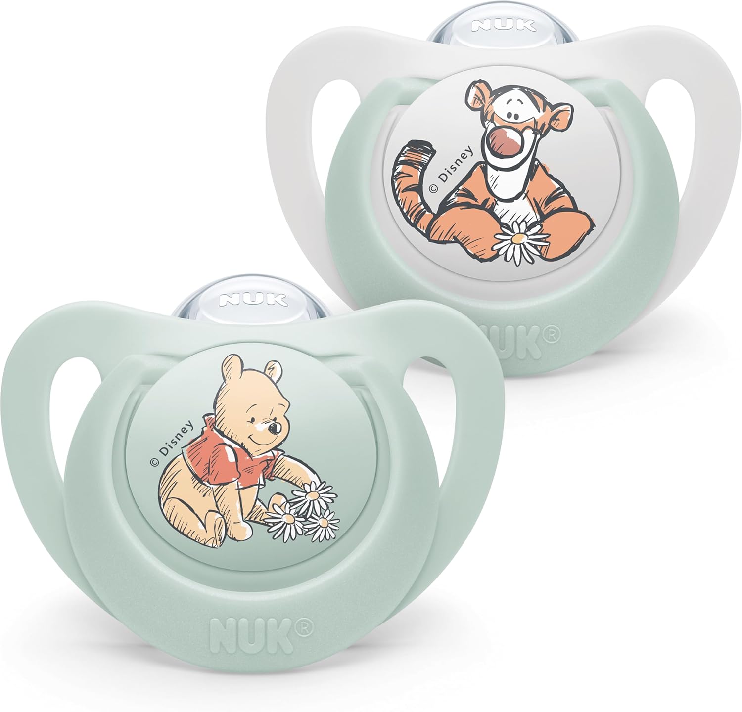 NUK Star Baby Dummy | 0-6 Months | Soothes 99% of Babies | BPA-Free Silicone Soothers | Winnie The Pooh | with Case | 2 Count