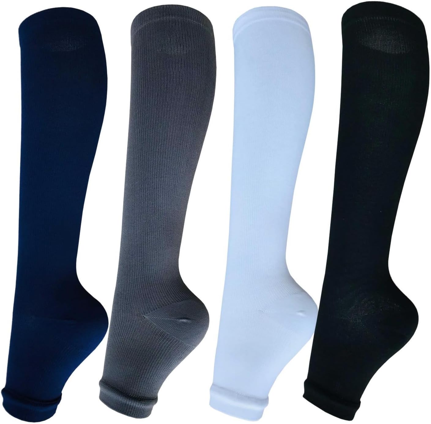Open Toe Compression Socks for Women Men 15-20 mmHg 4 Pairs Toeless Footless Socks Compression