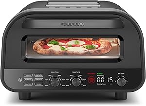 CHEFMAN Indoor Pizza Oven - Makes 12 Inch Pizzas in Minutes, Heats up to 800°F - Countertop Electric Pizza Maker with 5 Touchscreen Presets, Pizza Stone and Peel Included - Stainless Black