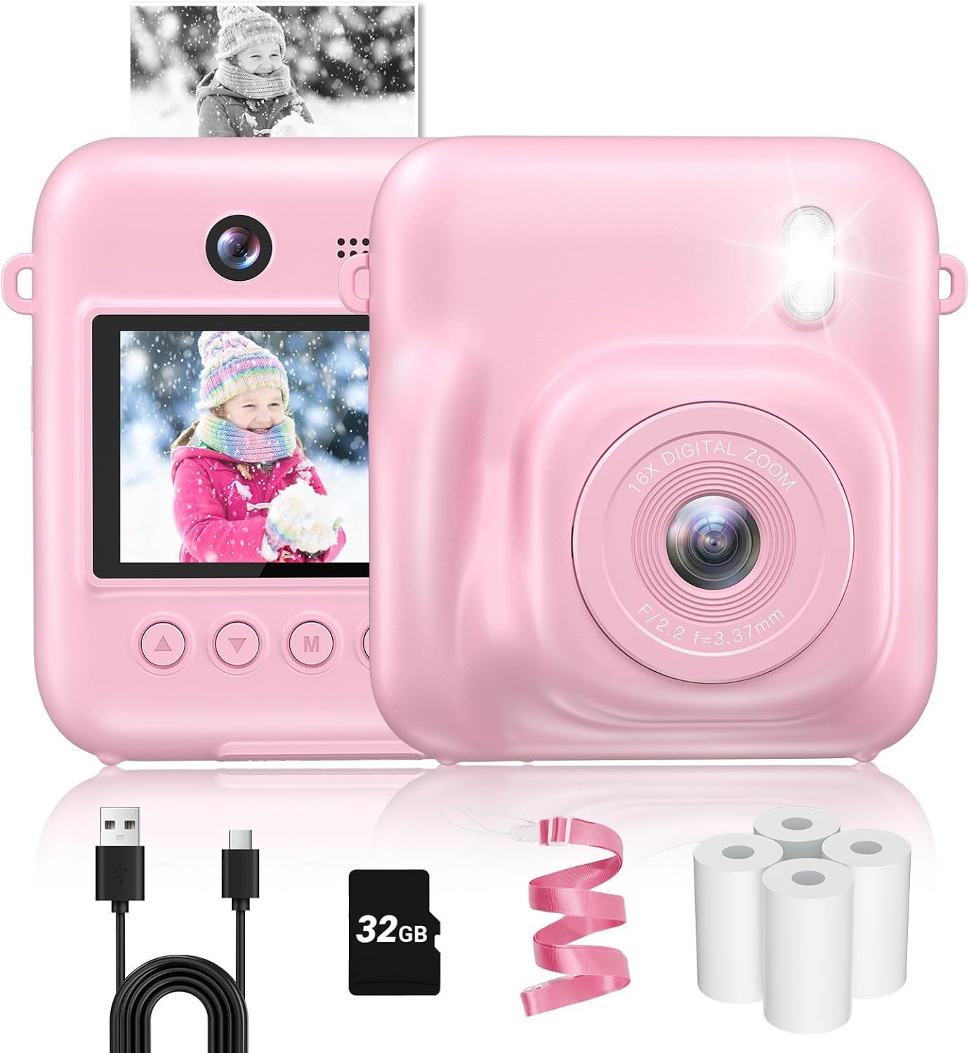 Kids Camera Instant Print, 48MP Selfie Digital Camera for Kids Christmas Birthday Gifts, 1080P Instant Print Cameras with Print Paper, 32GB Card, Toddle Toy for 4 5 6 7 8 9 Year Old Boys Girls-Pink