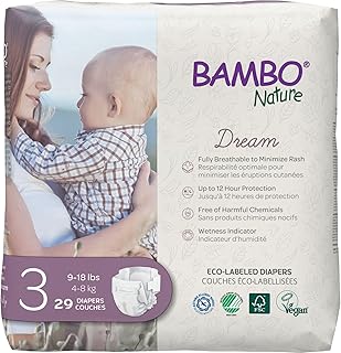 Bambo Nature Hypoallergenic Baby Diapers, Eco-Labelled Sustainable Diapers, Enhanced Leakage Protection, Totally Chlorine-Free, Skin Friendly, and Super Absorbent - Size 3 (174 Count)
