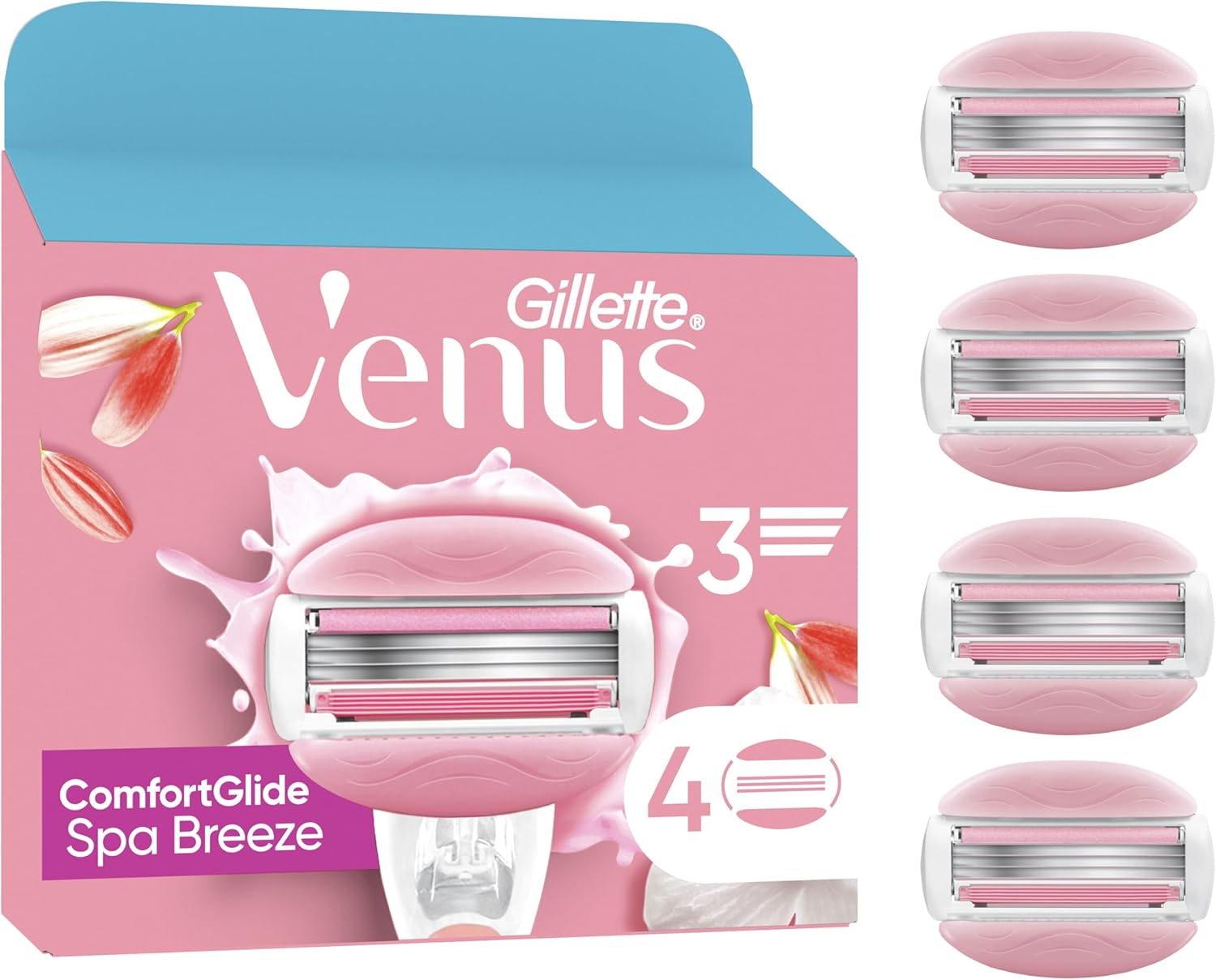 Gillette Venus Comfortglide Spa Breeze Women's Razor Blade Refills, Pack of , 4 built-in blades for a smooth, close shave that lasts