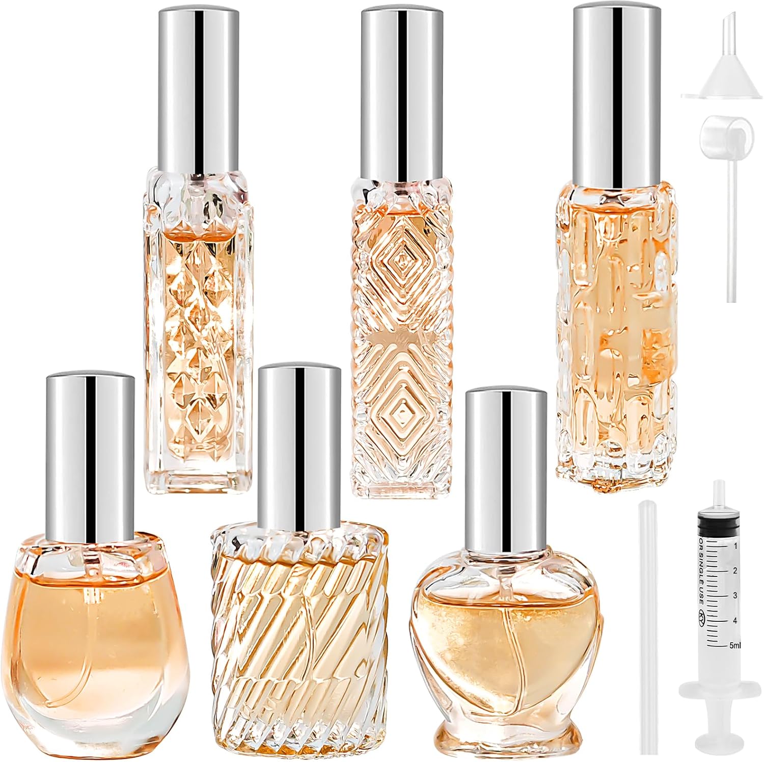 Bohoray 6Pcs Mini Empty Glass Perfume Atomiser, 10~15ml Clear Glass Atomiser Spray Bottles, Irregular Appearance Refillable Spray Perfume Bottles Fine Mist Cosmetic Container for Travel and Daily Use