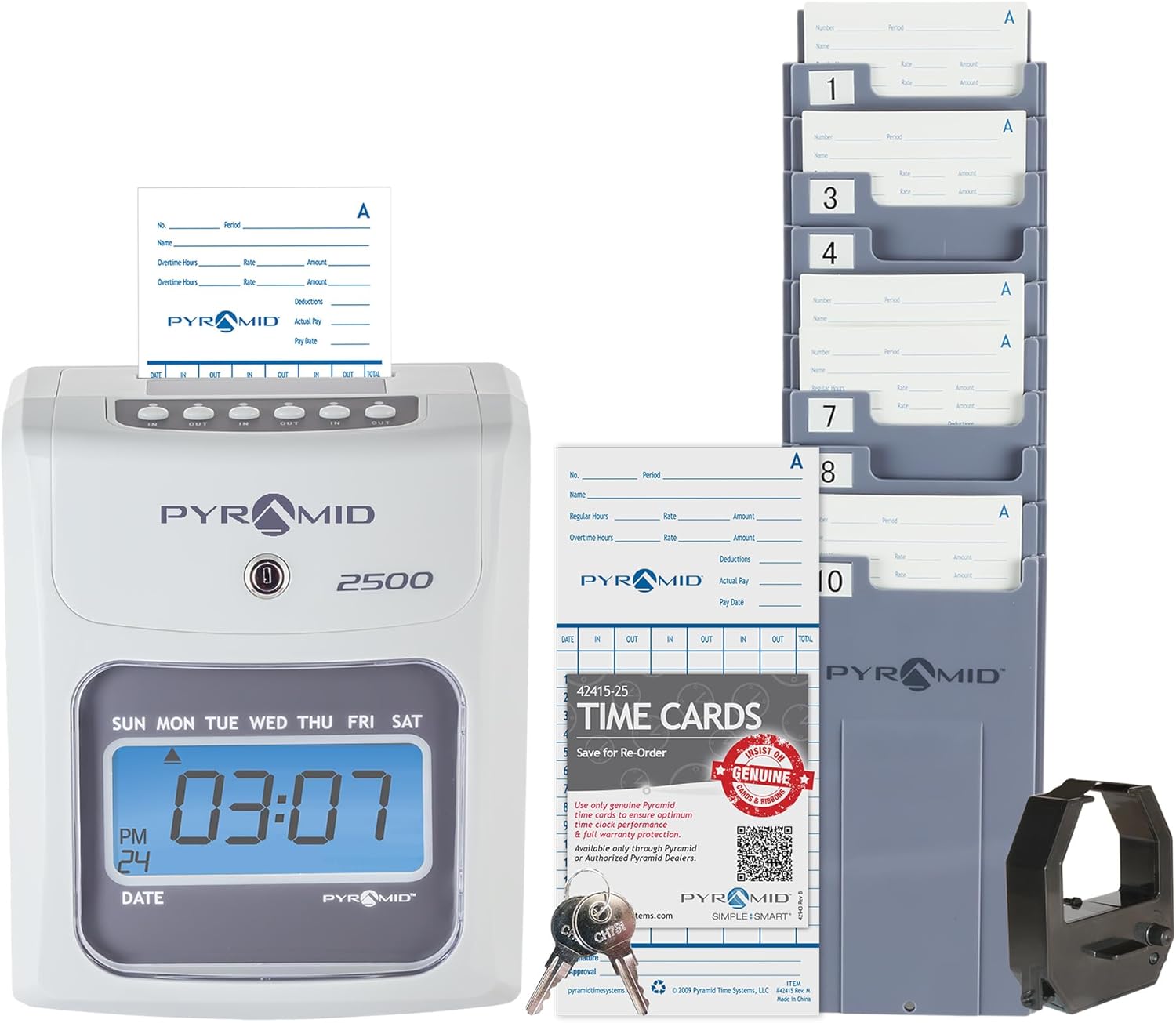 Pyramid Time Systems Small Business 2500 Time Clock Bundle, Unlimited Employees, Ivory