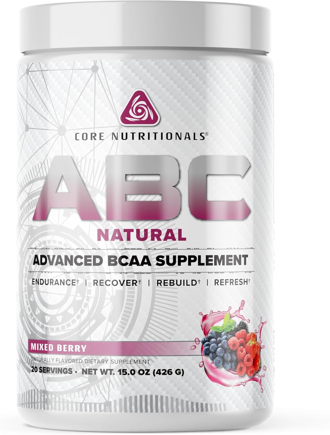Core Nutritionals Platinum ABC Advanced Intra-Workout BCAA Supplement with 2.5 G Glutamine, Beta Alanine, Citrulline Malate, 20 Servings (Natural Mixed Berry)