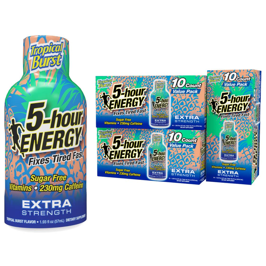 5-Hour ENERGY Shots Extra Strength | Tropical Burst Flavor | 1.93 oz. 30 Count | Sugar Free, Zero Calories | Amino Acids and Essential B Vitamins | Dietary Supplement | Feel Alert and Energized