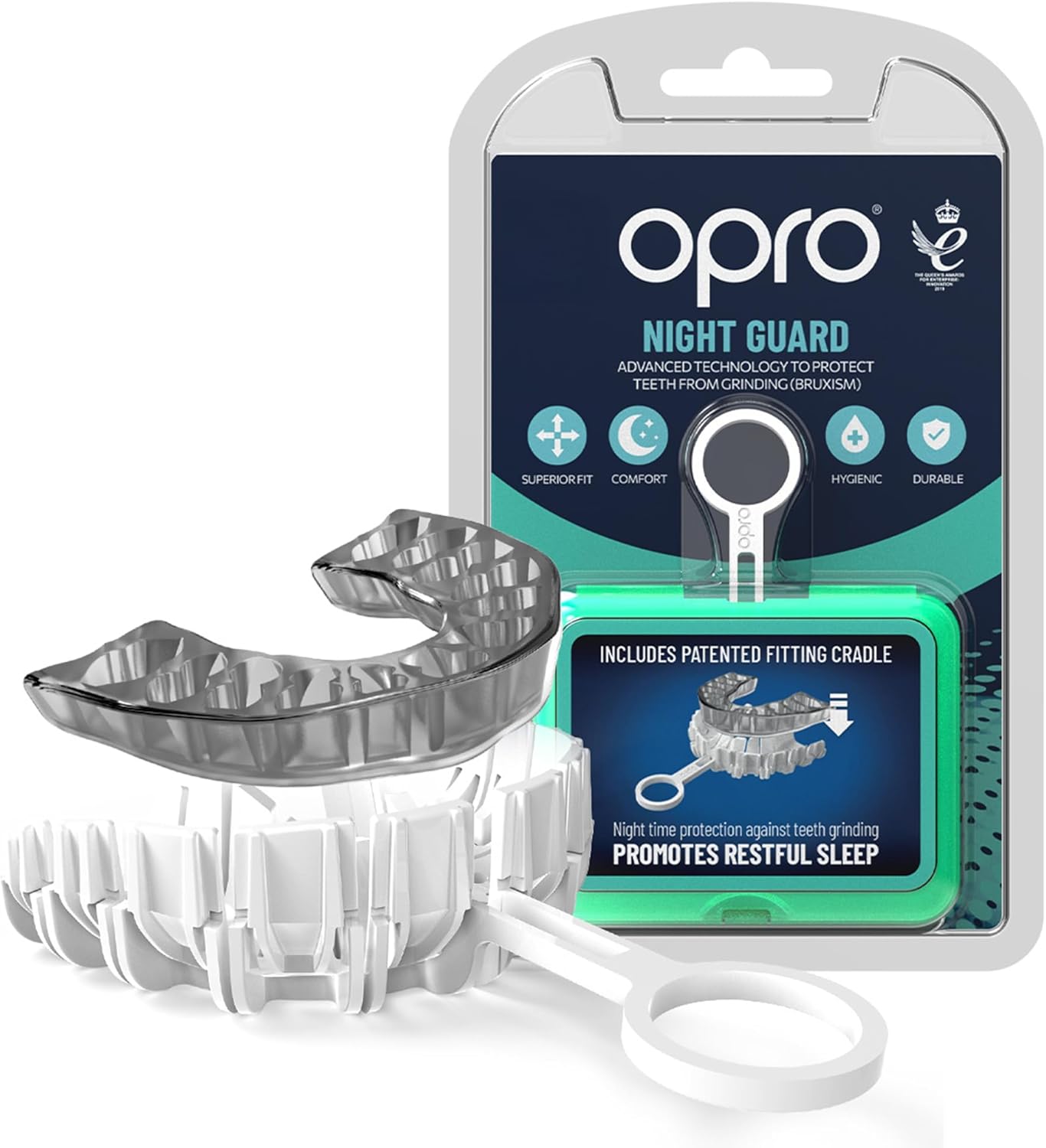 OPRO Dentist Recommended Night Guard Clenching and Grinding Teeth,Bruxism TMJ Relief. Slim Fit,Customisable Size Restful Sleep. Dental Antimicrobial Nightguard Case Included (Clear)