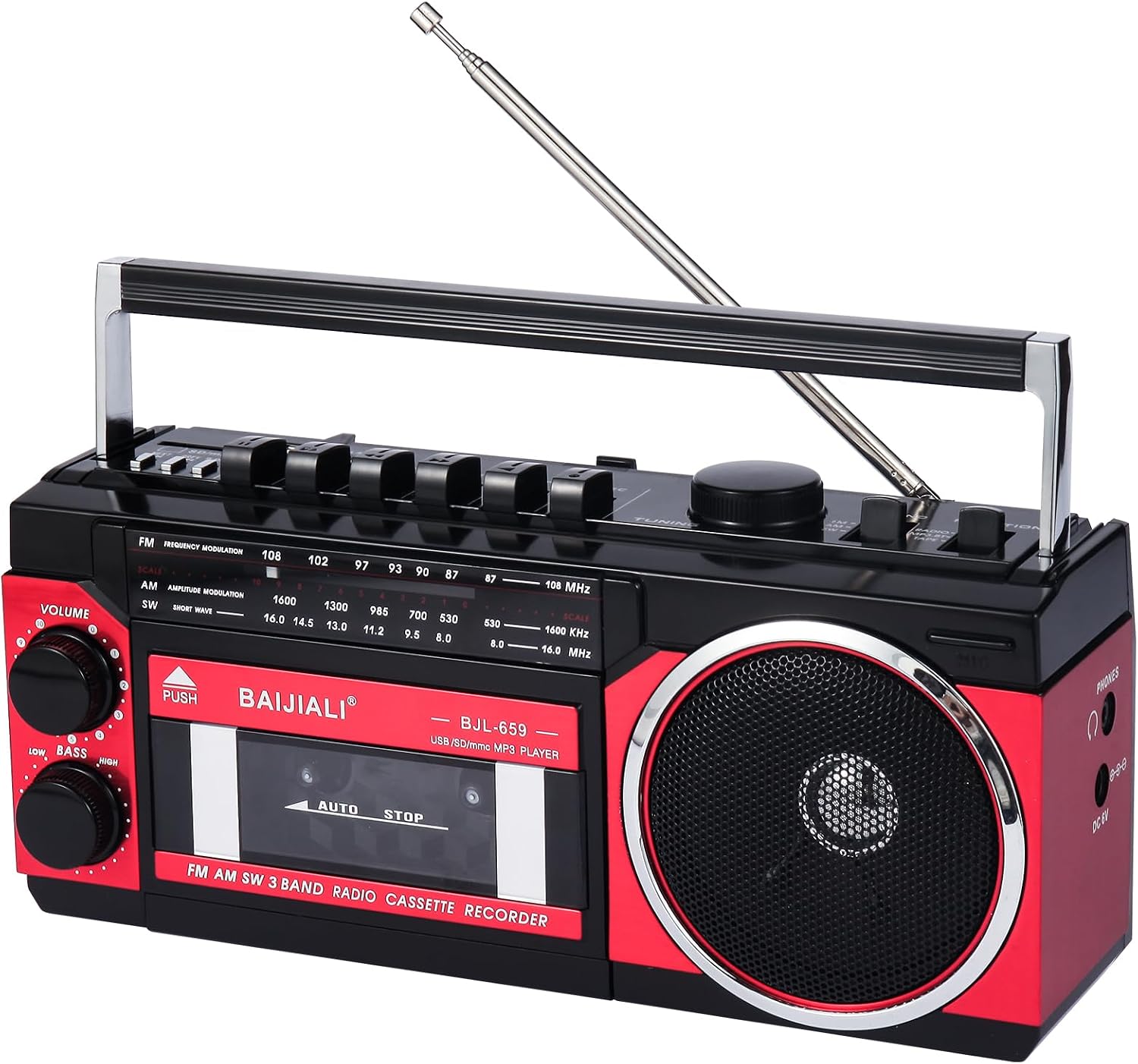 BAIJIALI Portable Cassette Player with AM/FM/SW Radio & BT