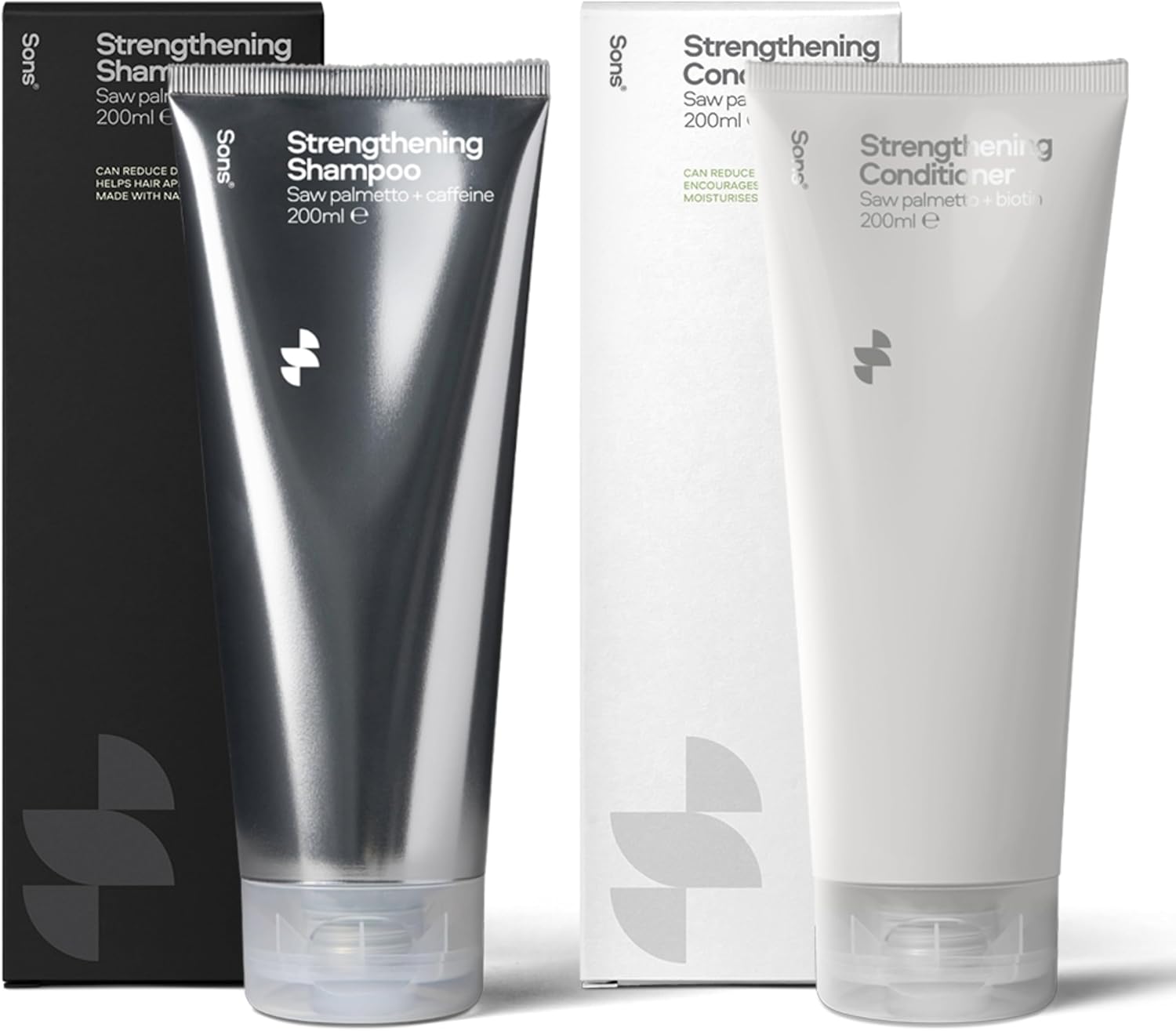 Sons Shampoo & Conditioner for Men. DHT-blocker, Hair Thickening and Anti-Dandruff With Caffeine. Tackles Hair Loss, Thinning & Dry Scalp. Promotes Hair Growth. 1 month Supply. Made in Europe.