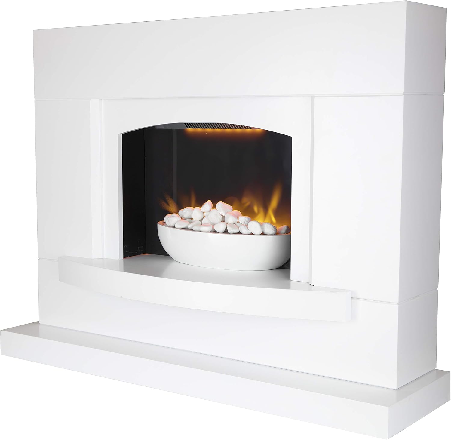 Warmlite WL45046 Oxford Pebble Fireplace with an Adjustable Thermostat and Weekly Timer, 1800W, White