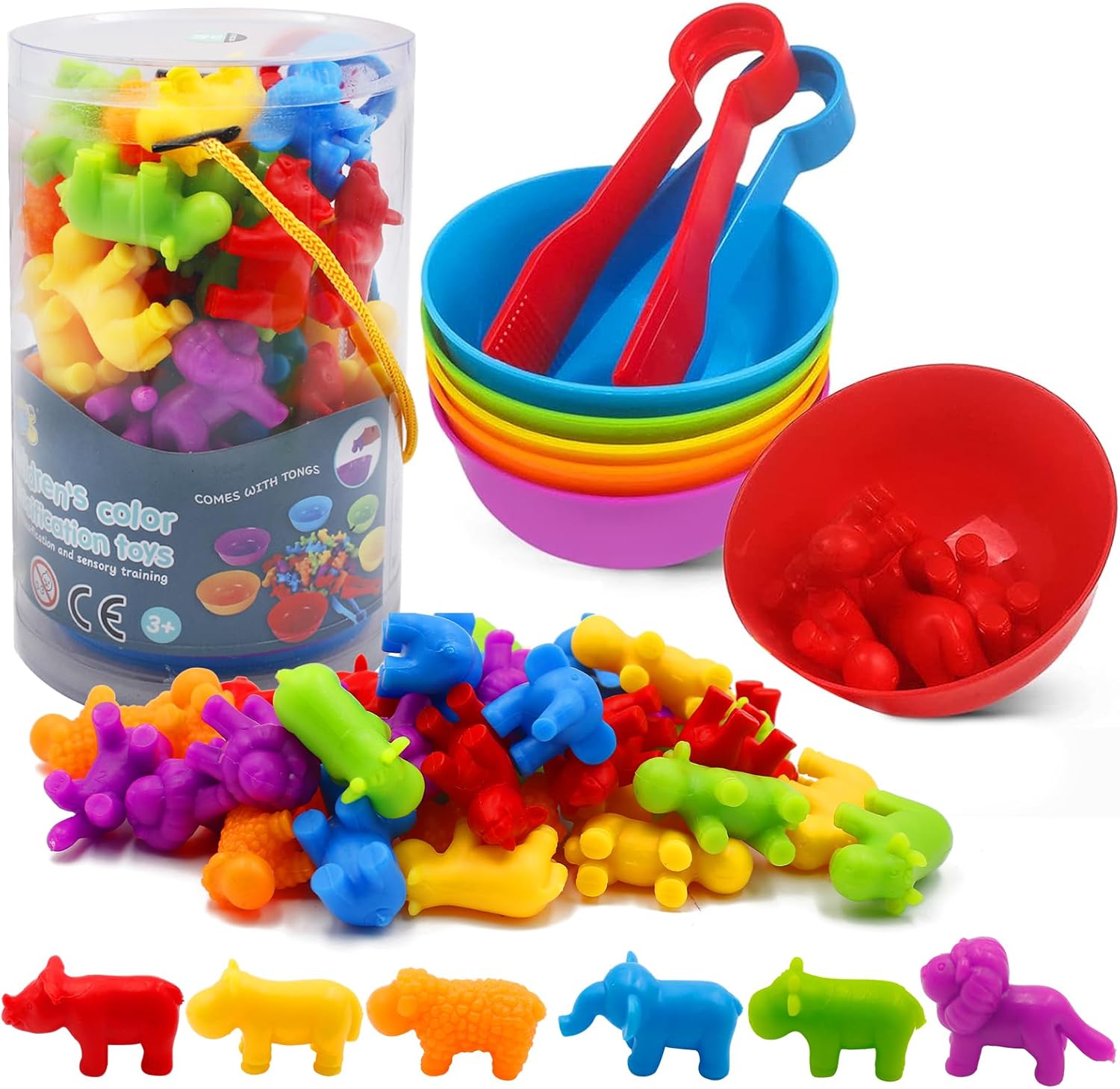 Montessori Counting Rainbow Toys, Matching Game with Sorting Bowls, Tweezers, Color Sorting and Math Skills Game Educational Learning Toys & Gifts for Children 3 4 5+ Years