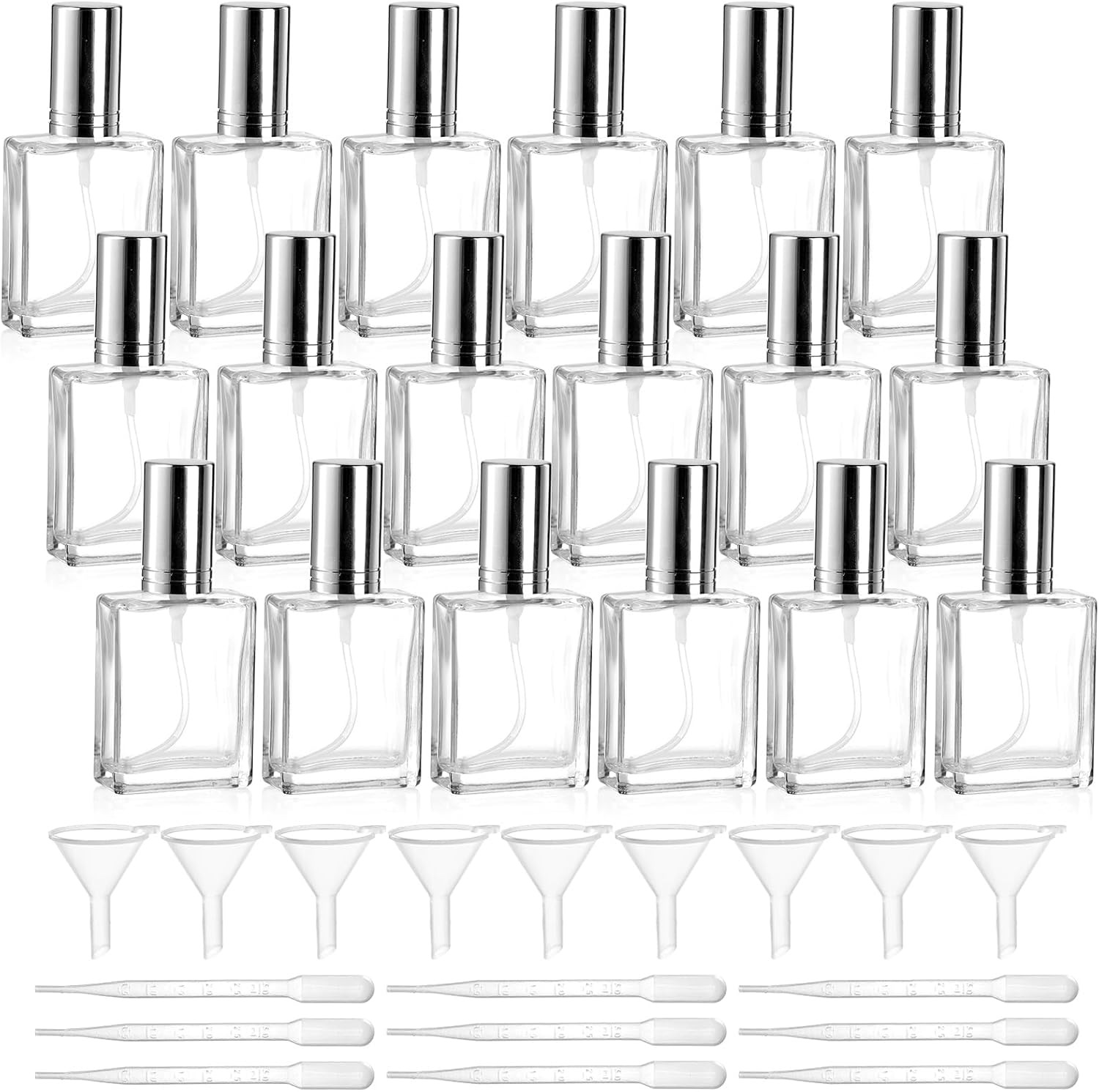 Foraineam 18 Pack Clear Glass Fine Mist Atomizer Spray Bottles, 15ml Refillable Mini Perfume Bottle, Empty Glass Perfume Atomizer Bottle Fragrance Bottles with Droppers and Funnels