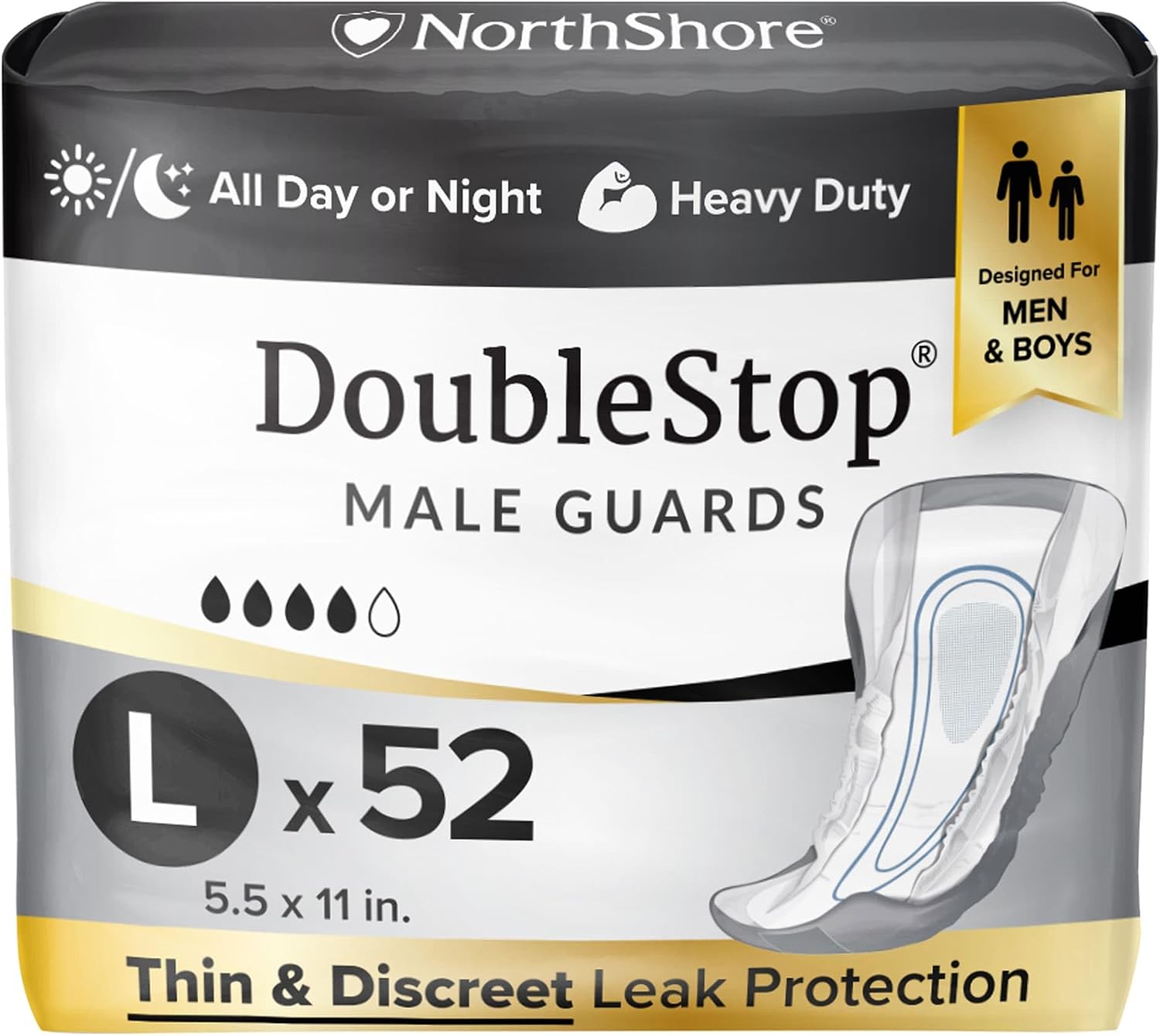 NorthShore DoubleStop Male Incontinence Guards, Large, 52 Count