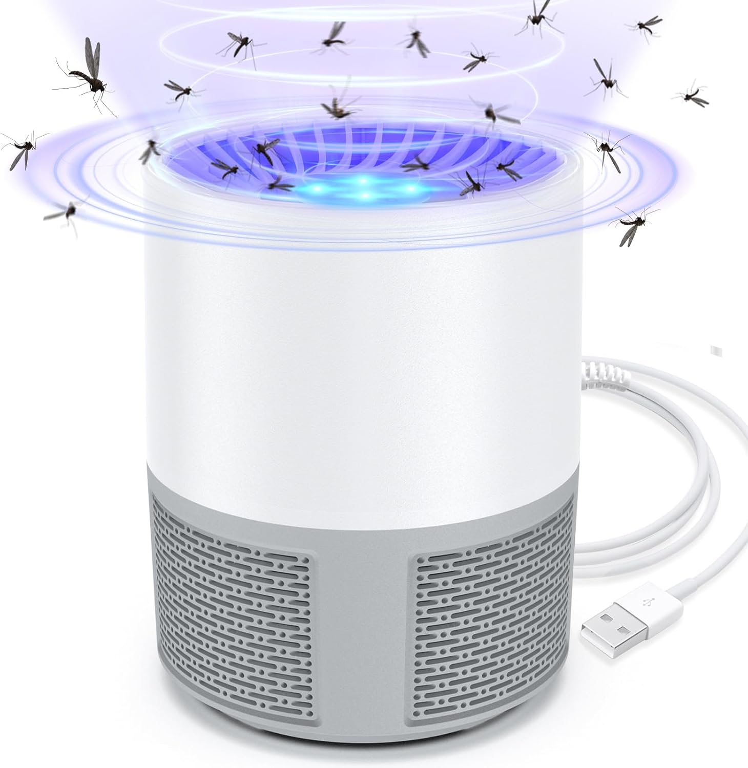 Fly Killer, Mosquito Killer Lamp Electric Fly Zapper Flies Trap, USB Fruit Flies Killers UV Bug Catcher 360° Bug Zapper, Quiet Safe Insect Killers Outdoor Indoor for Home Use, Bedroom, Kitchen,Office