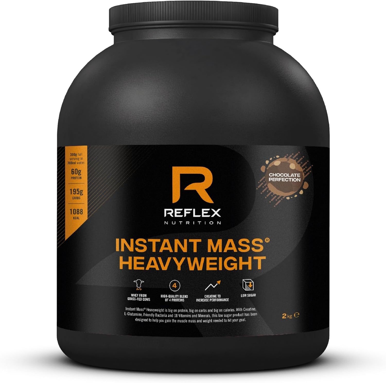 Reflex Nutrition Instant Mass Heavyweight - Mass Gainer - Over 1000 Kcal per Serving, 60g Protein, Creatine - High Calorie Post Workout or Before Bed Protein Shake (Chocolate Perfection, 2 kg)