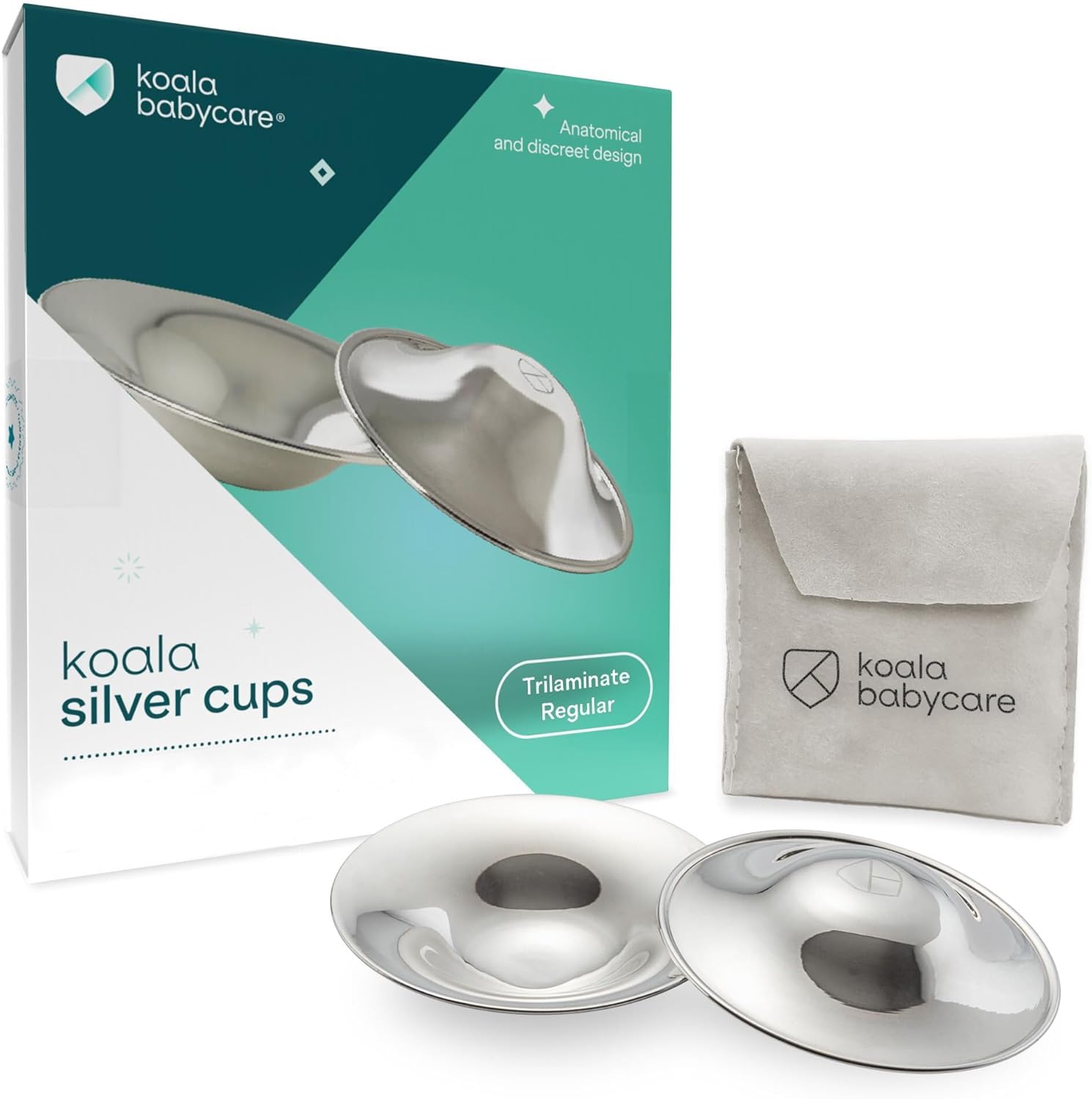 Koala Babycare Silver Nipple Shields - Silver Cups Breastfeeding for Nursing Newborn - Protect and Soothe Your Nursing Nipples - Made in Italy - Medical Device Class 1 -Tri-Laminate Silver