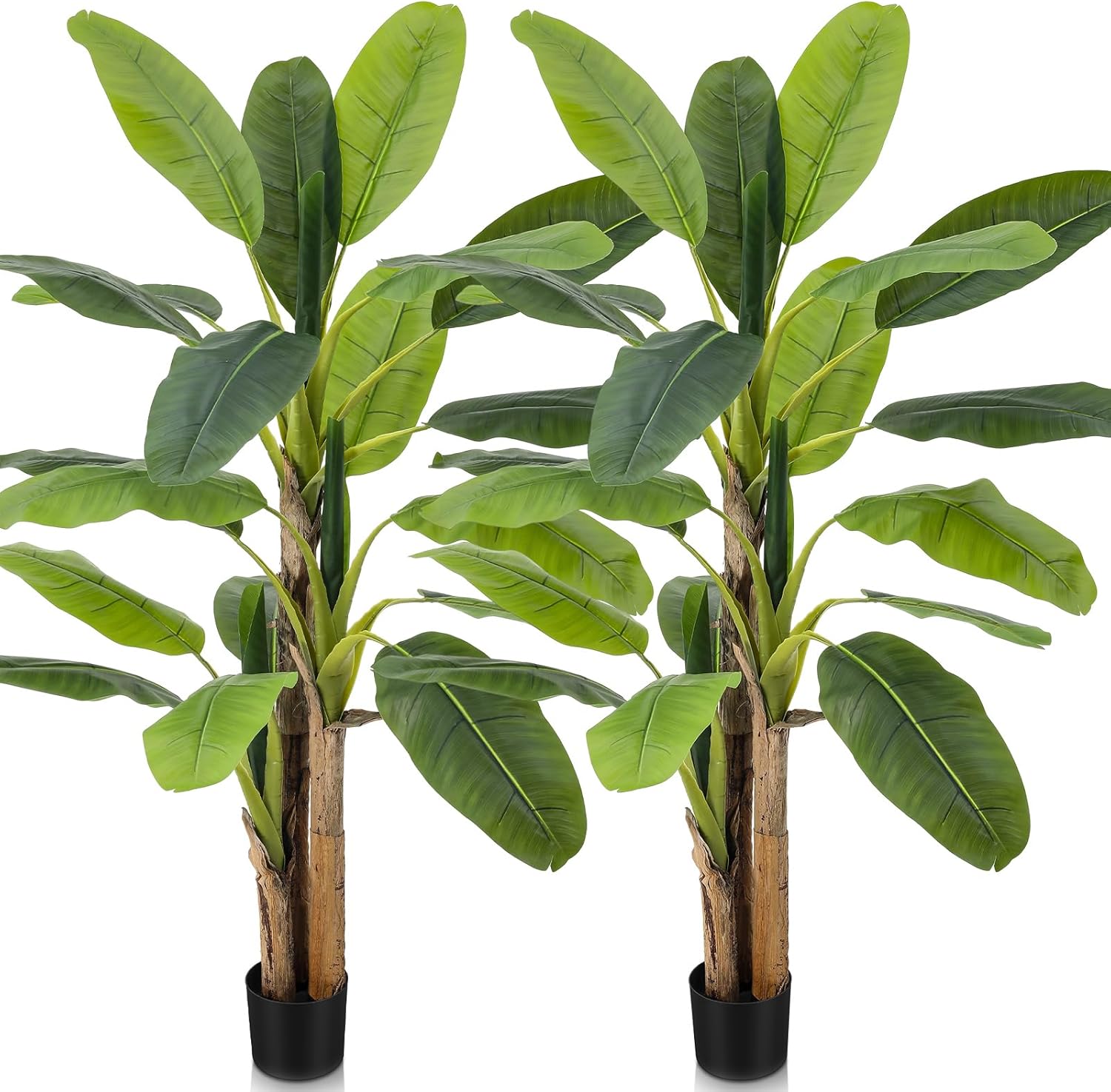 Jexine 2 Pack Artificial Banana Tree with Pot 6 Ft Faux Banana Plants Tall Faux Floor Plant Artificial Banana Leaf Plant with 3 Trunks and 19 Large Leaves for Home Office Decor Housewarming Gift
