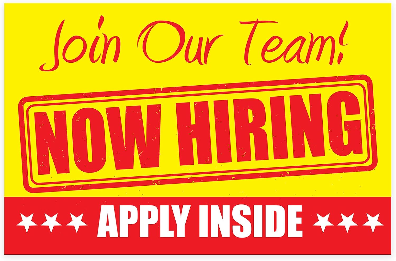 NOW HIRING Apply Inside Sign – PVC size 11” x 17” Unique Design - for Business, Store Window | Job Opening