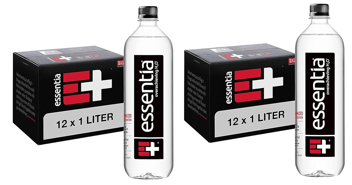 Essentia Bottled Water, 1 Liter, Pack of 12 Bottles; 99.9% Pure, Infused with Electrolytes for a Smooth Taste, pH 9.5 or Higher; Ionized Alkaline Water 2 Pack