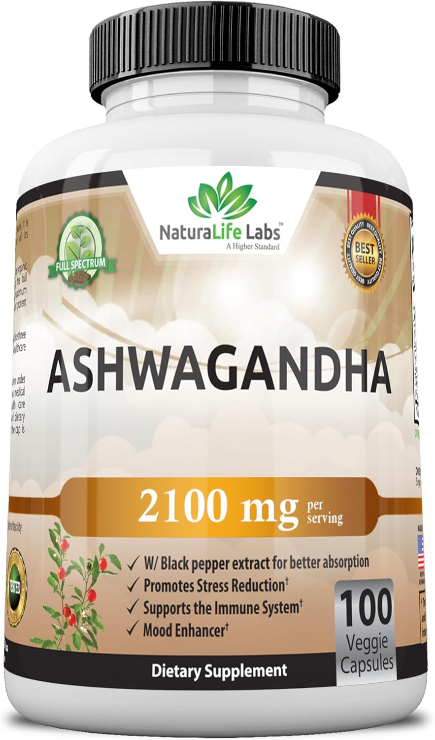 Organic Ashwagandha 2,100 mg - 100 Veggie Capsules Pure Organic Ashwagandha Powder and Root Extract - Stress Relief, Mood Enhancer