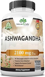 Organic Ashwagandha 2,100 mg - 100 Veggie Capsules Pure Organic Ashwagandha Powder and Root Extract - Stress Relief, Mood Enhancer