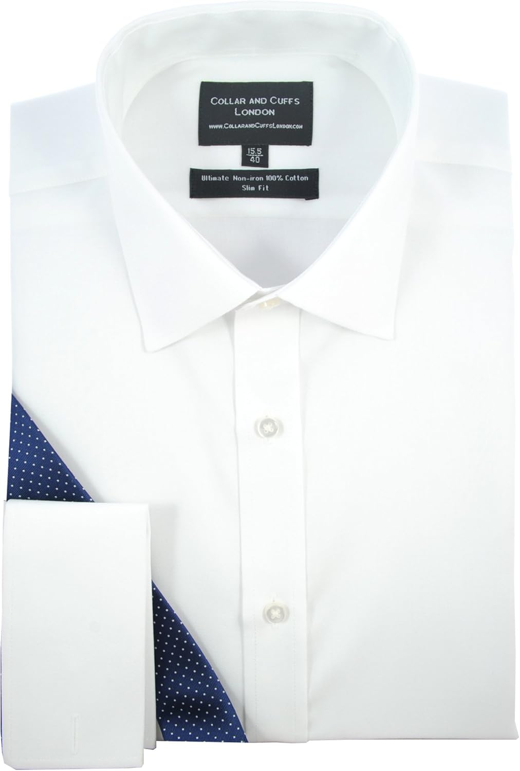 COLLAR AND CUFFS LONDON - Ultimate Non-Iron - 100% Pure Premium Cotton - Fit Guaranteed - Twill Fabric - Slim Fit - Double Cuff or Single Cuff - Long Sleeve - White Men's Shirt - Plain Pattern