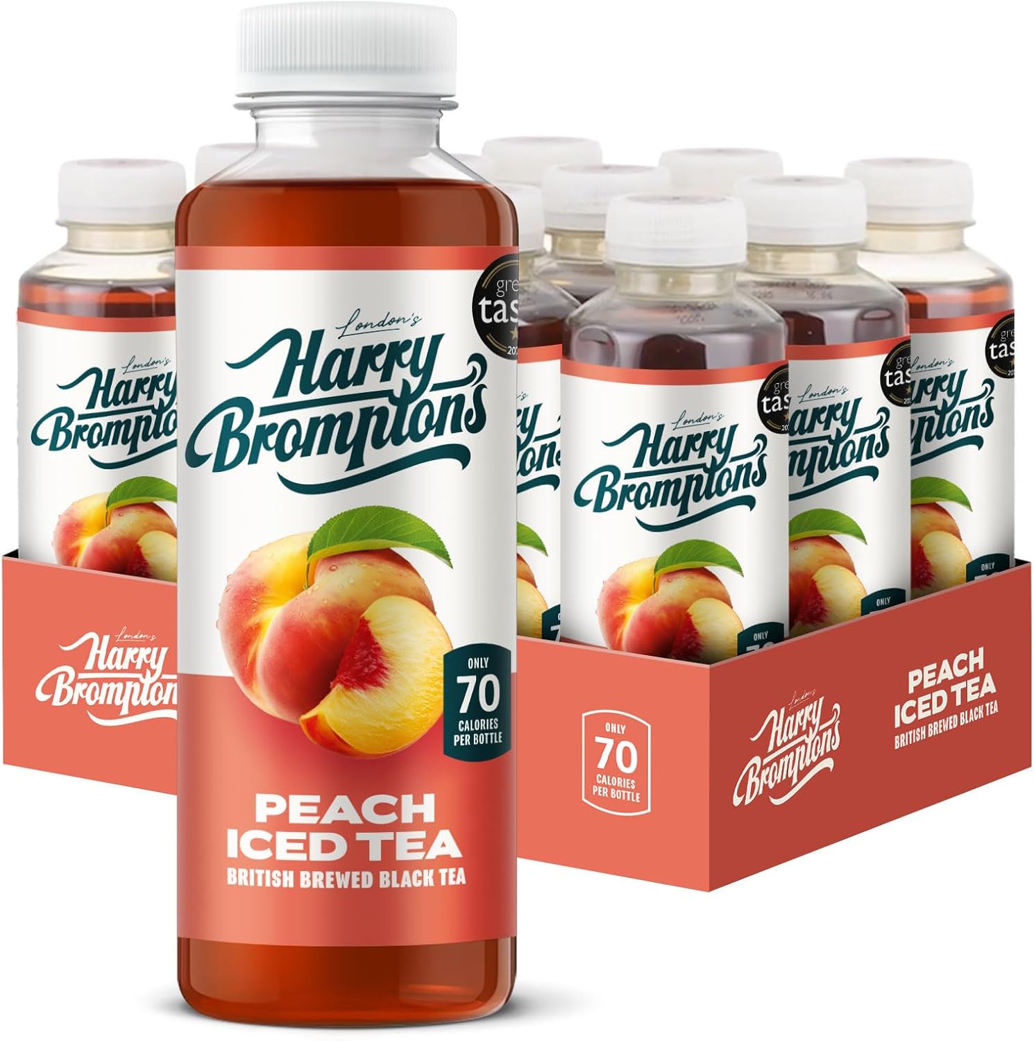 Harry Brompton's London Ice Tea. Made with Real Black Tea and Peach Juice. 70 Calories, No Artificial Sweeteners, Antioxidant-Rich and High in Vitamin C. 500ml (Pack of 12).