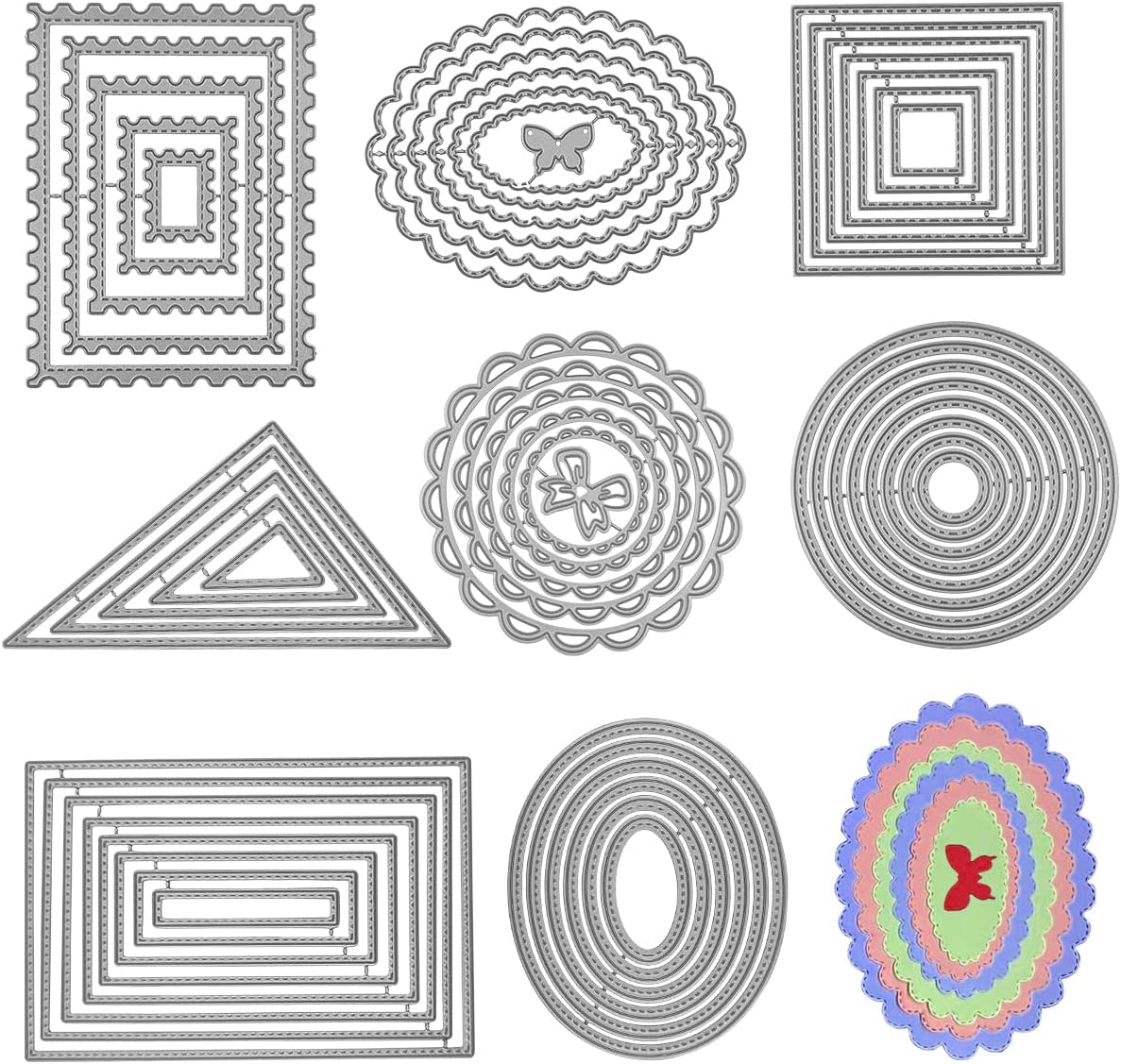 SENHAI 8 Pcs Metal Cutting Dies Flower Round Assorted Shapes Polygon Embossing Tools for Card Making Album Scrapbooking