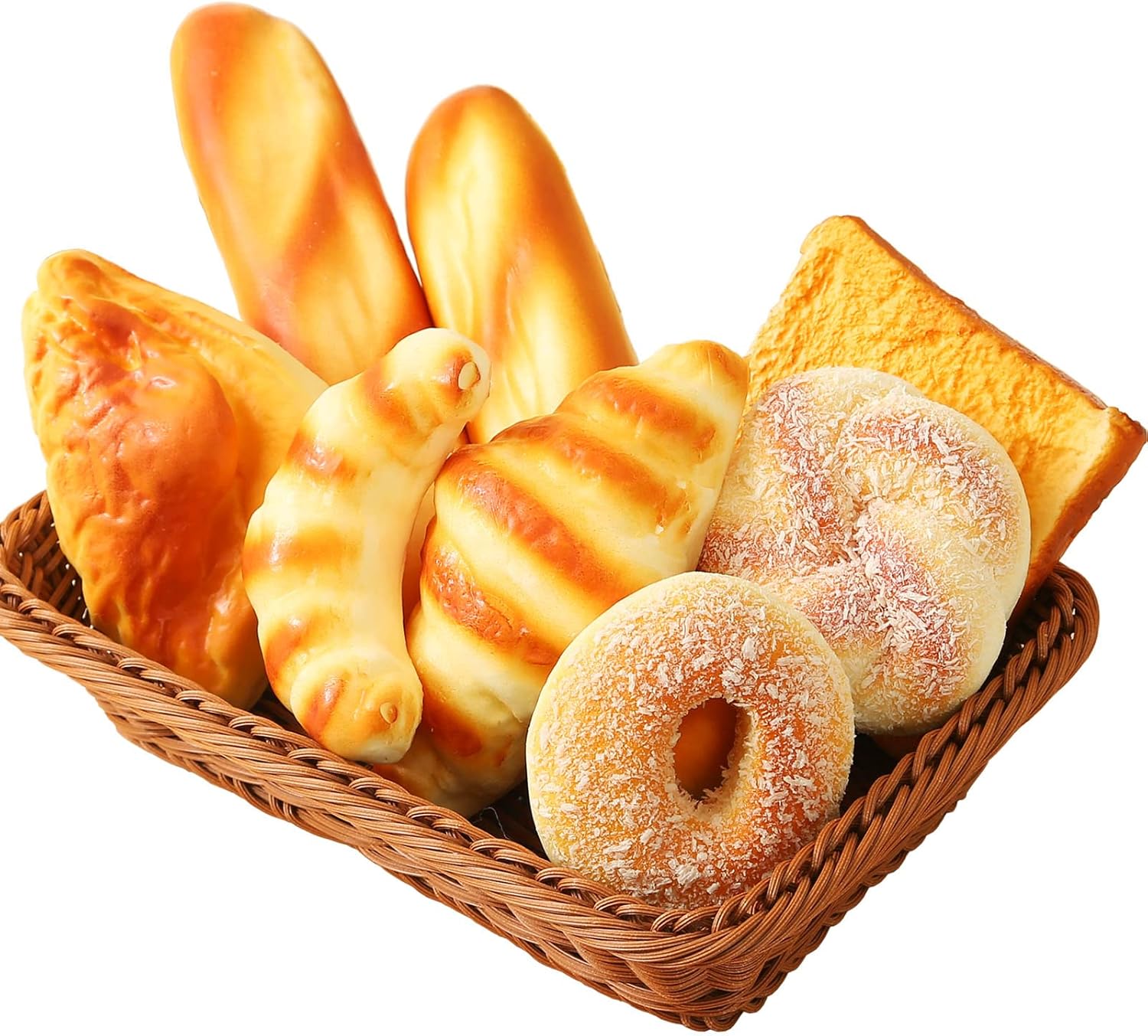 8pcs Artificial Bread Set, Realistic Fake Food for Display, Fake Bread for Decoration, Faux Food Props for Staging, Includes Faux Croissant, Dessert, Loaves