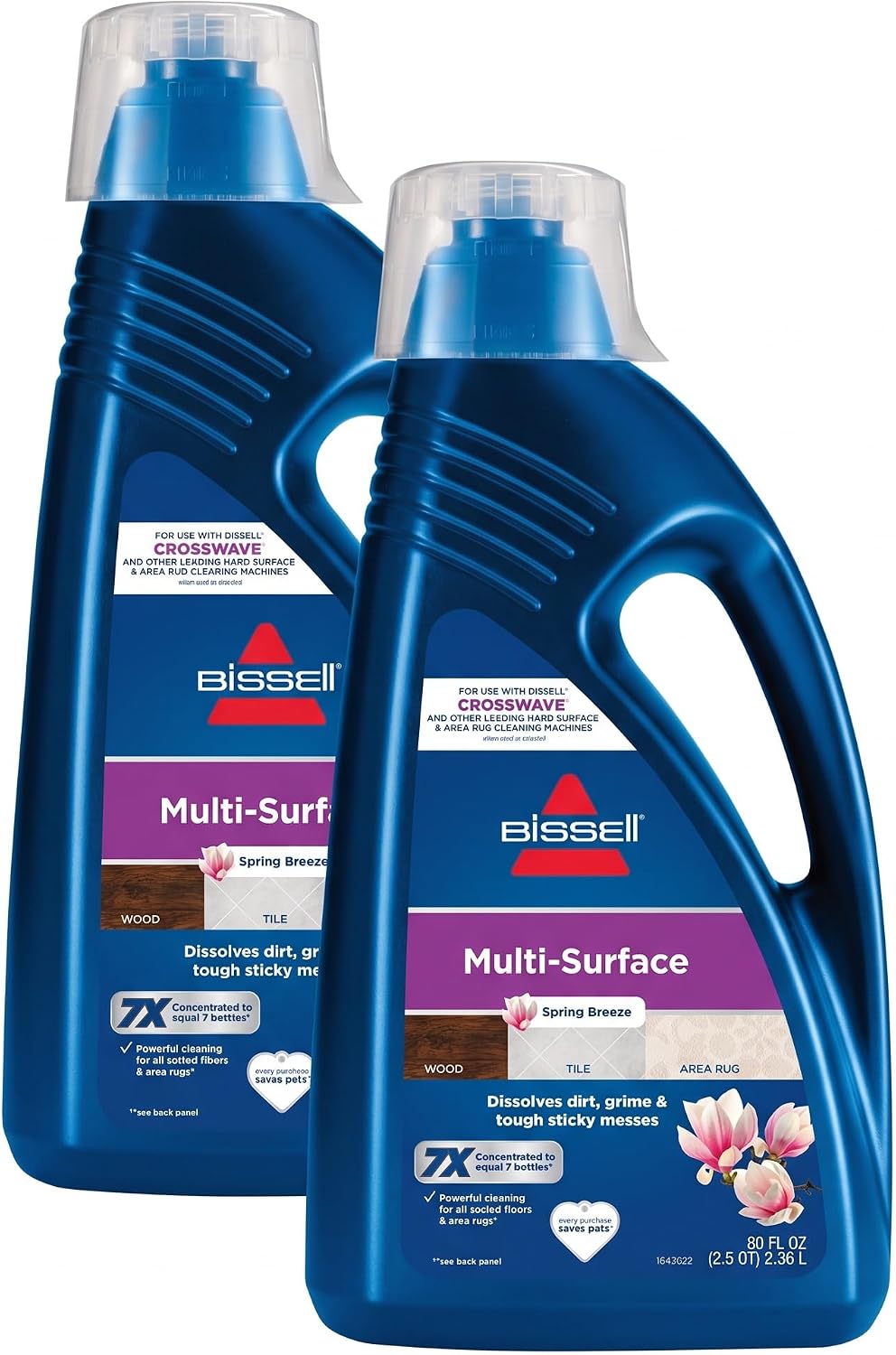 Bissell Multi-Surface Solution,for use in CrossWave and Other Leading Hard Surface and Area Rug Cleaners,80oz,Dissolves Dirt,Grime,and-Tough Sticky Messes,(Pack of 2)