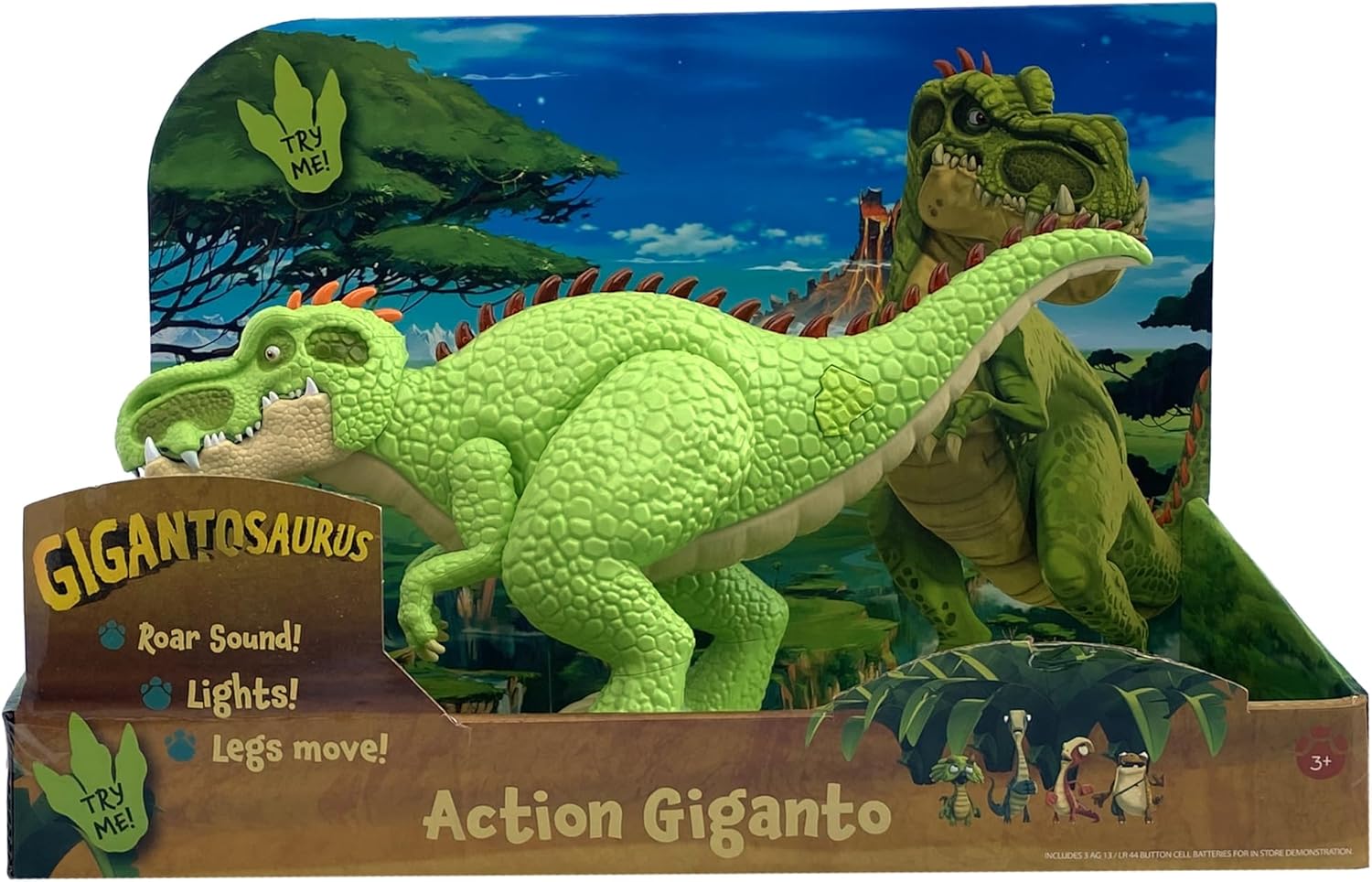 Gigantosaurus: Action Giganto - 14" Green Dinosaur Figure - Light-Up Spine, Roars, Walks & Stomps, Opens Mouth, TV Series Action Dino Toy, Kids Age 3+