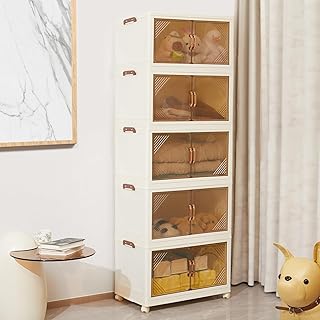 5-Tier Storage Bins with Lids, 97QT Stackable Storage Bins with Wheels, Closet Organizer and Storage, Plastic Large Collapsible Storage Containers for Home, Bedroom, Office Organization