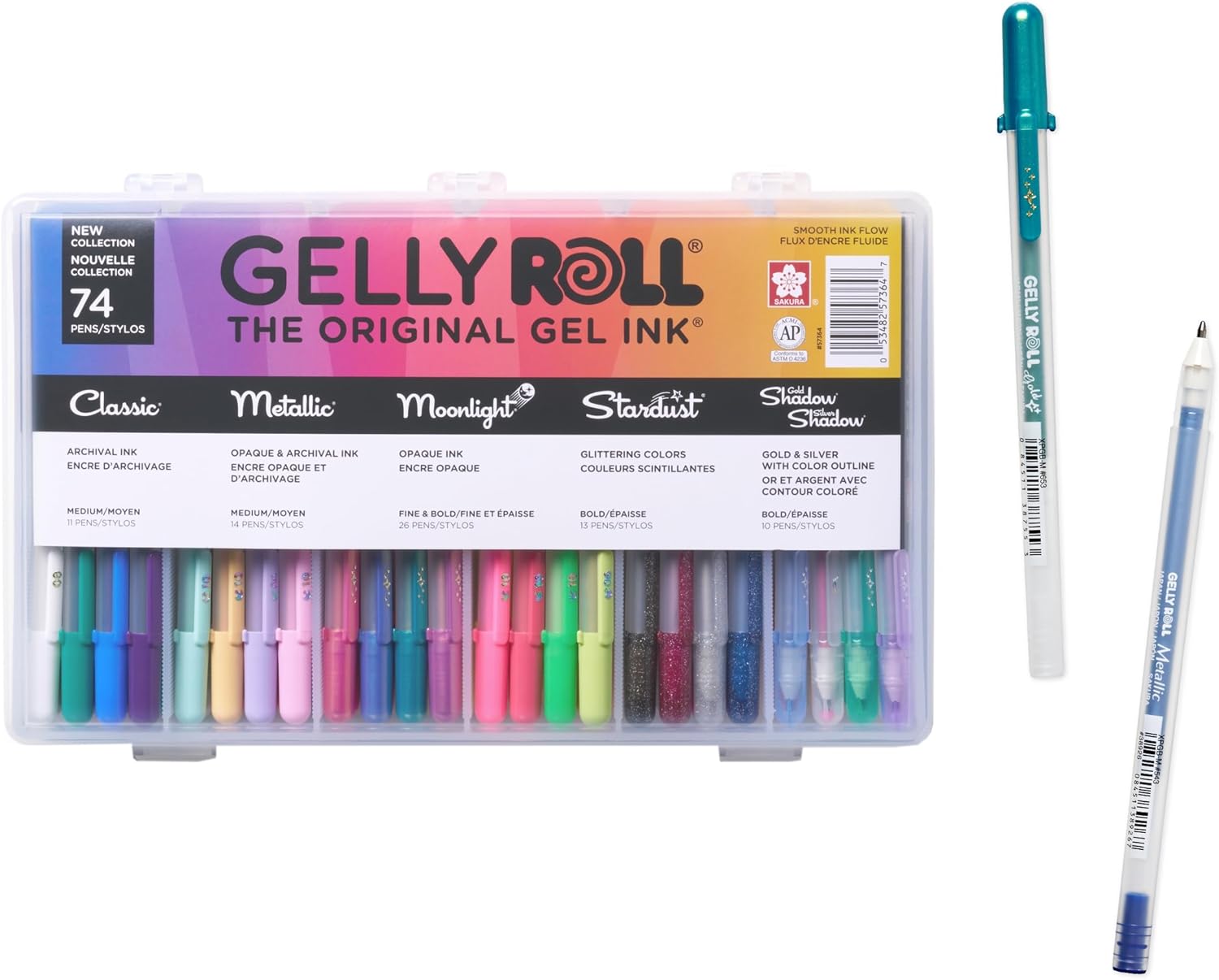 SAKURA Gelly Roll Gel Pens - Gift Set - Ink Pen Set - Art & Holiday Gifts & DIY Projects - Assorted Point Sizes with Storage Case - Assorted Colored Ink with Special Effects - 74 Pack